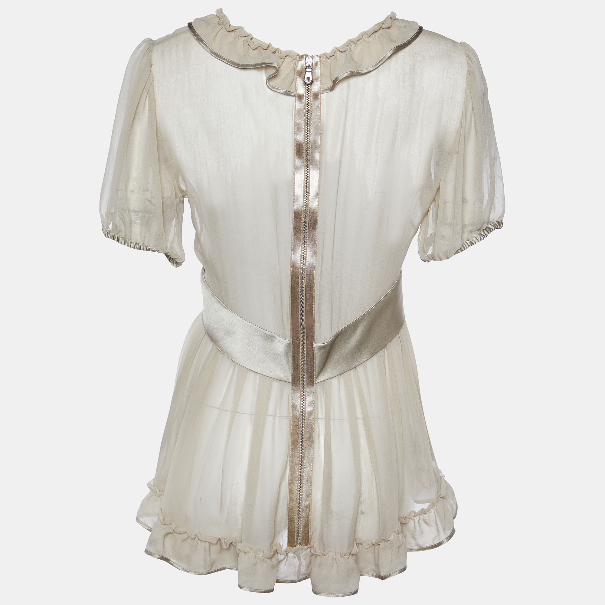 

Dolce & Gabbana Beige Silk Ruffled Sheer Blouse