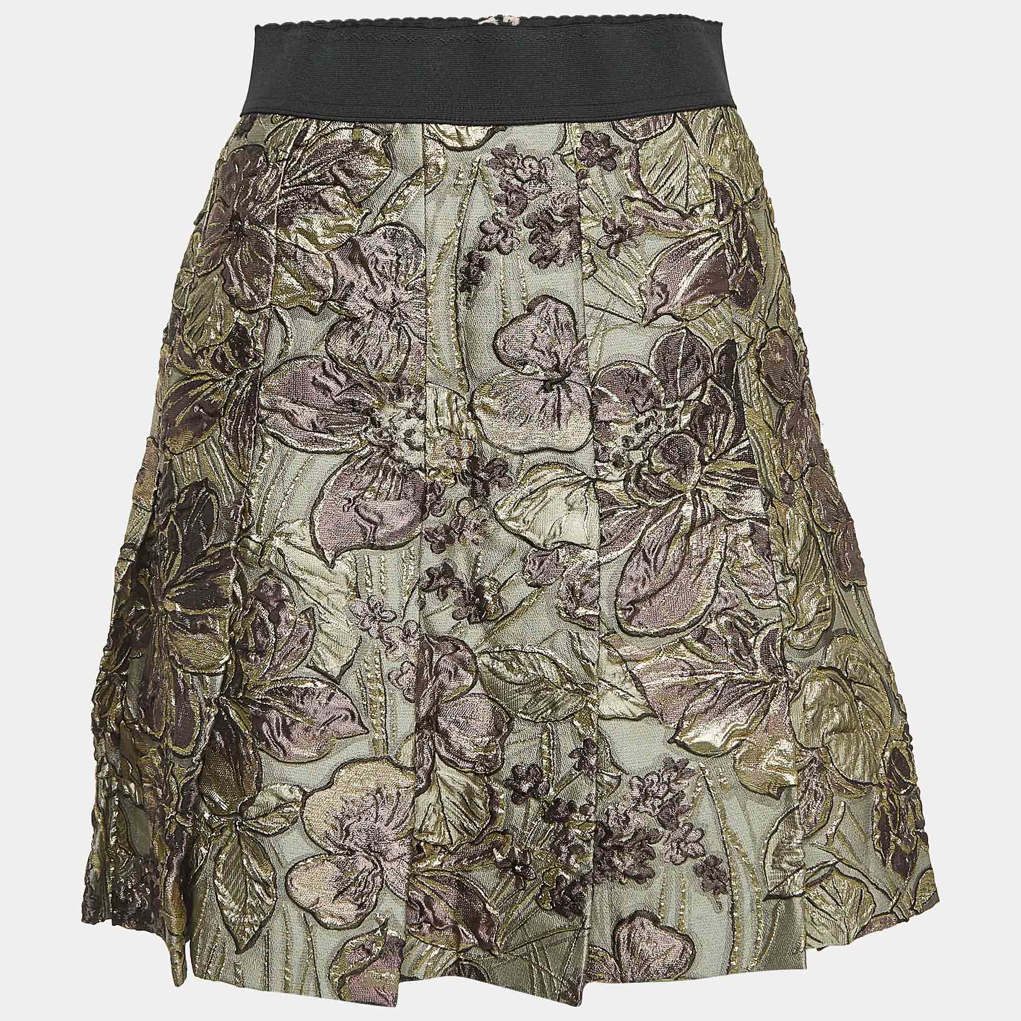 

Dolce & Gabbana Multicolor Floral Brocade Pleated Skirt