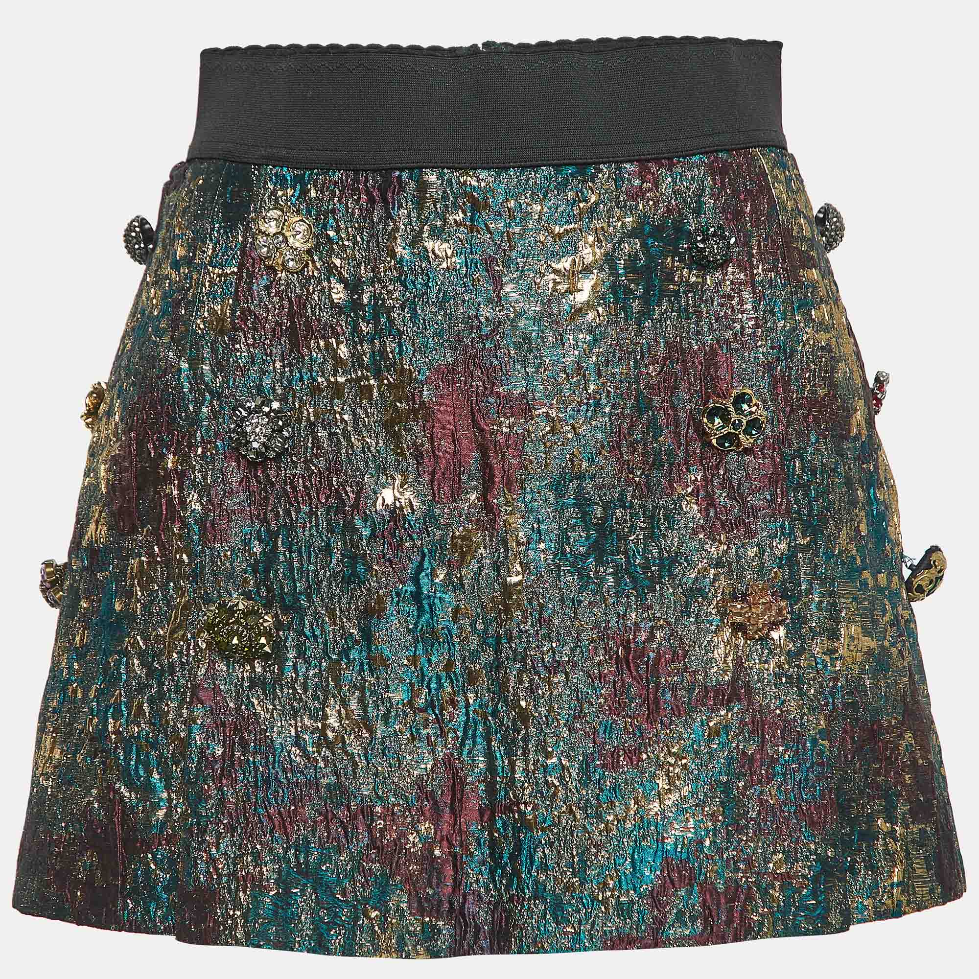 

Dolce & Gabbana Multicolor Button-Embellished Brocade Mini Skirt