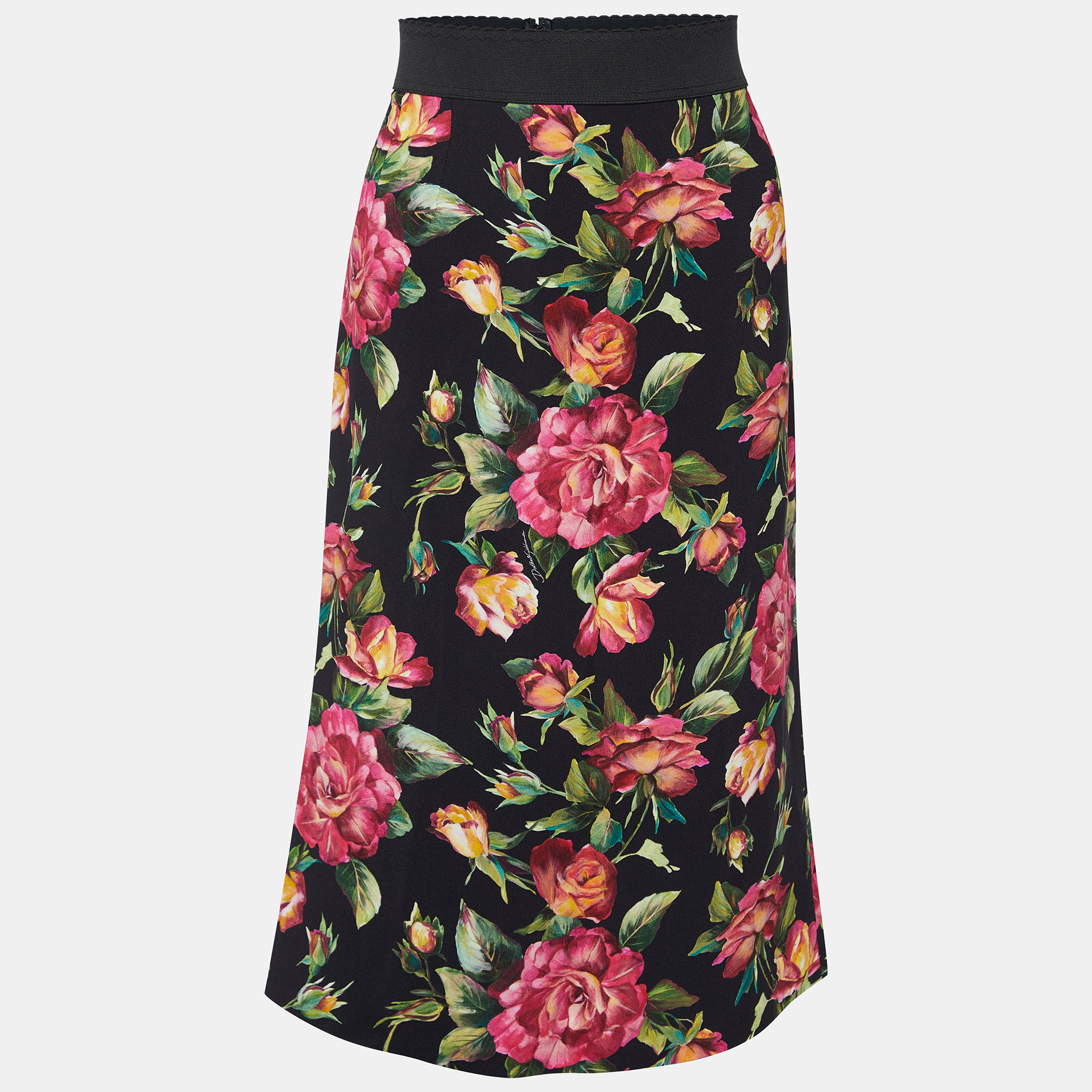 

Dolce & Gabbana Black Floral Print Crepe Pencil Skirt L