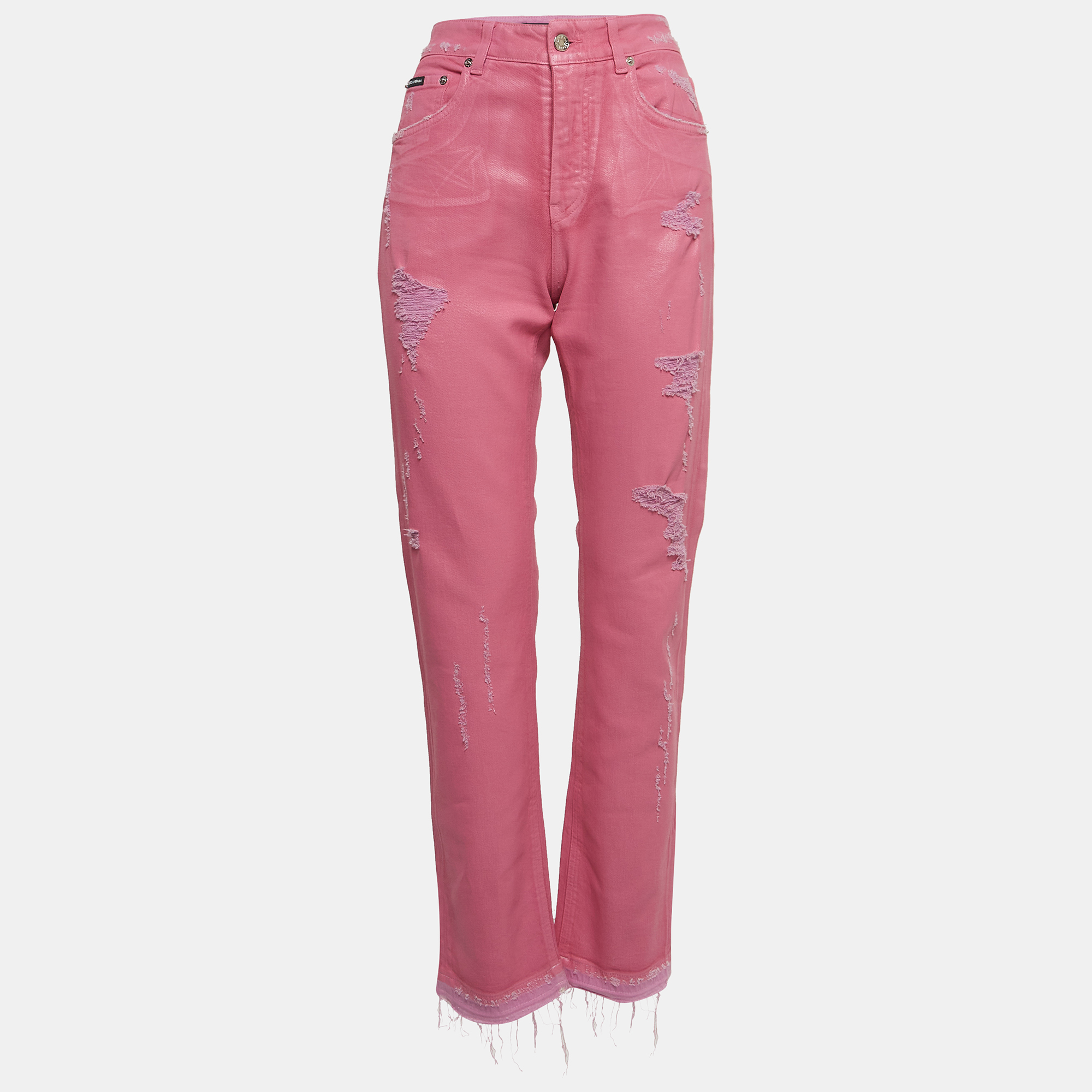 

Dolce & Gabbana Pink Distressed Denim Straight Fit Jeans  Waist 27
