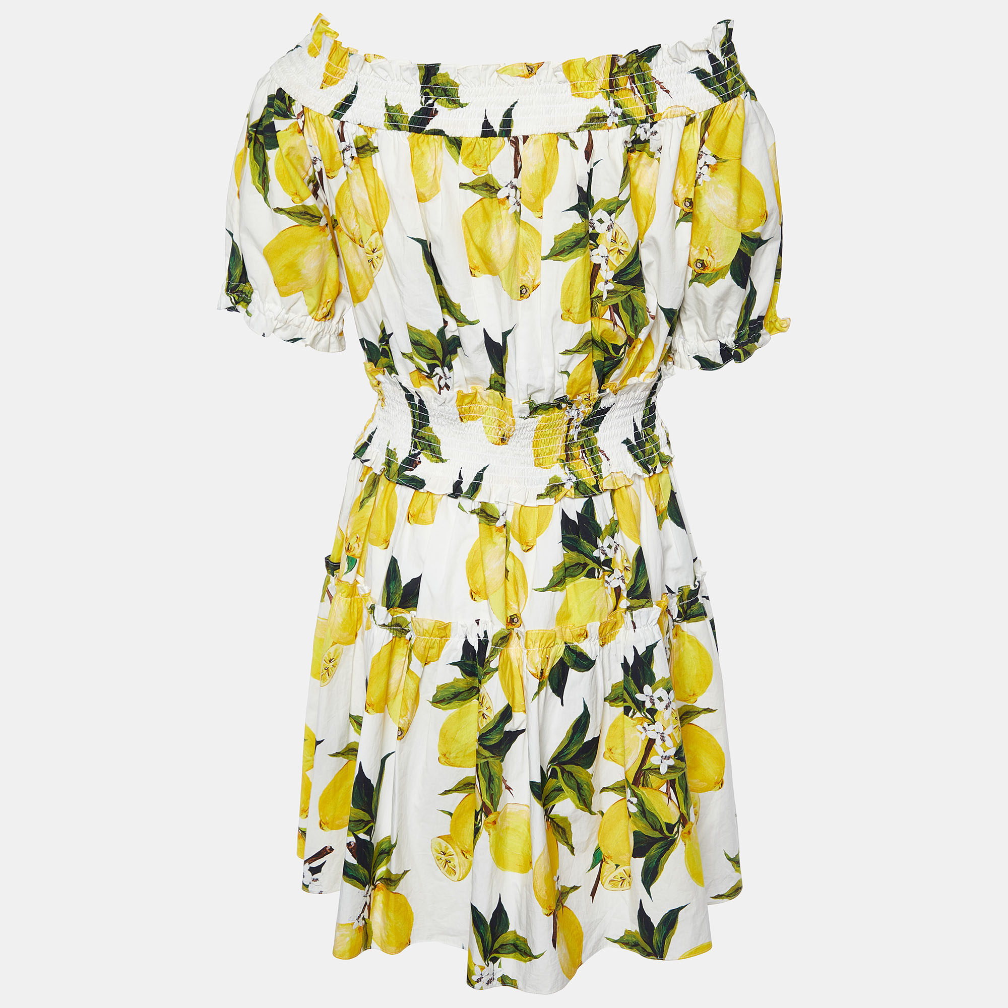 

Dolce & Gabbana Yellow Lemon Print Cotton Off-Shoulder Dress