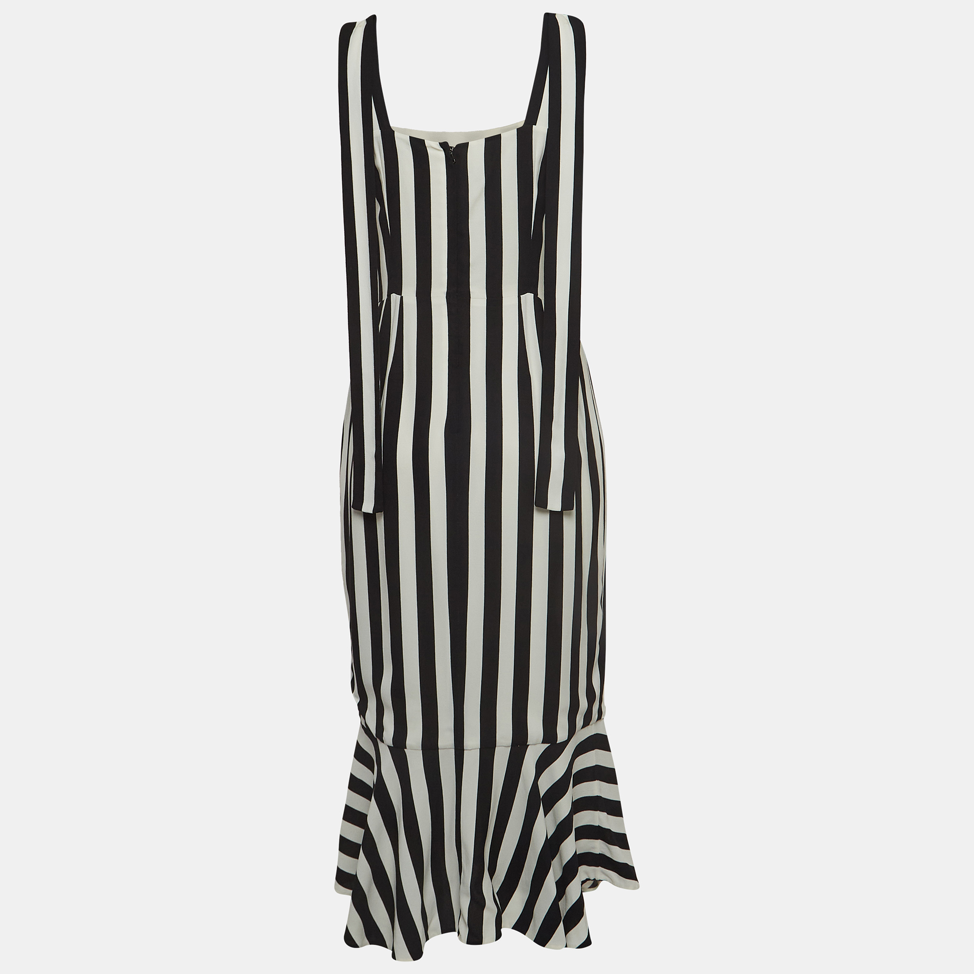 

Dolce & Gabbana Black/White Striped Crepe Shoulder Strap Midi Dress