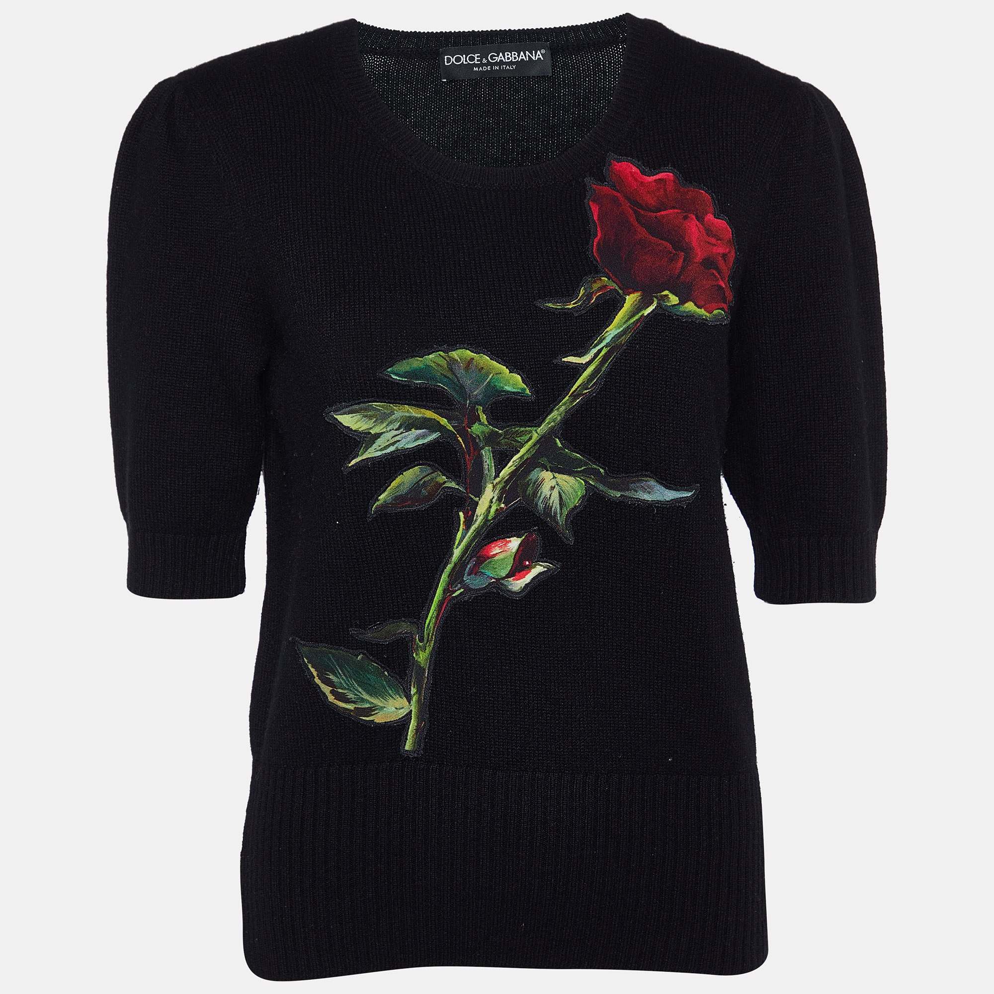 

Dolce & Gabbana Black Rose Appliqued Cashmere Sweater