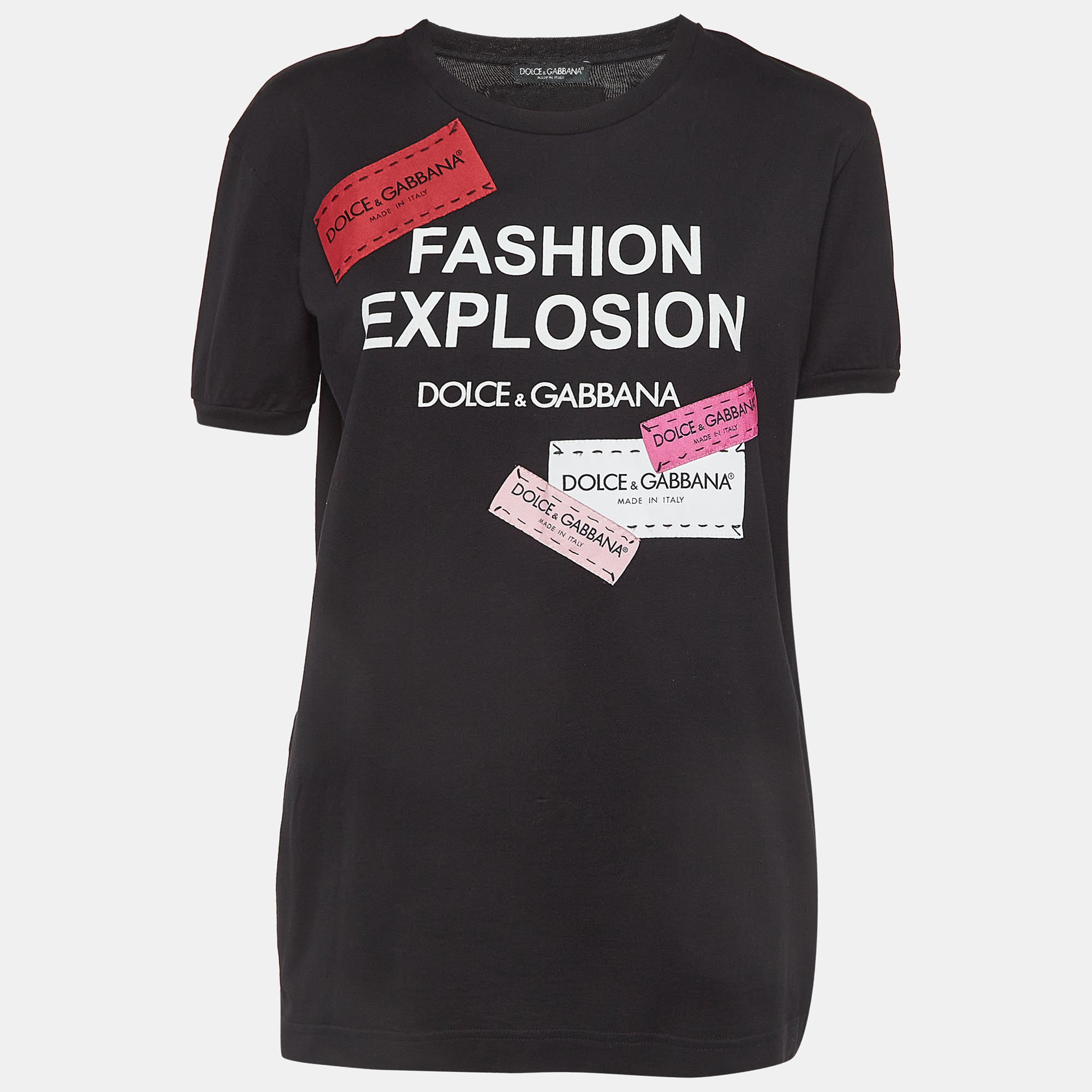 Pre-owned Dolce & Gabbana Black Logo Applique Cotton Crew Neck T-shirt S