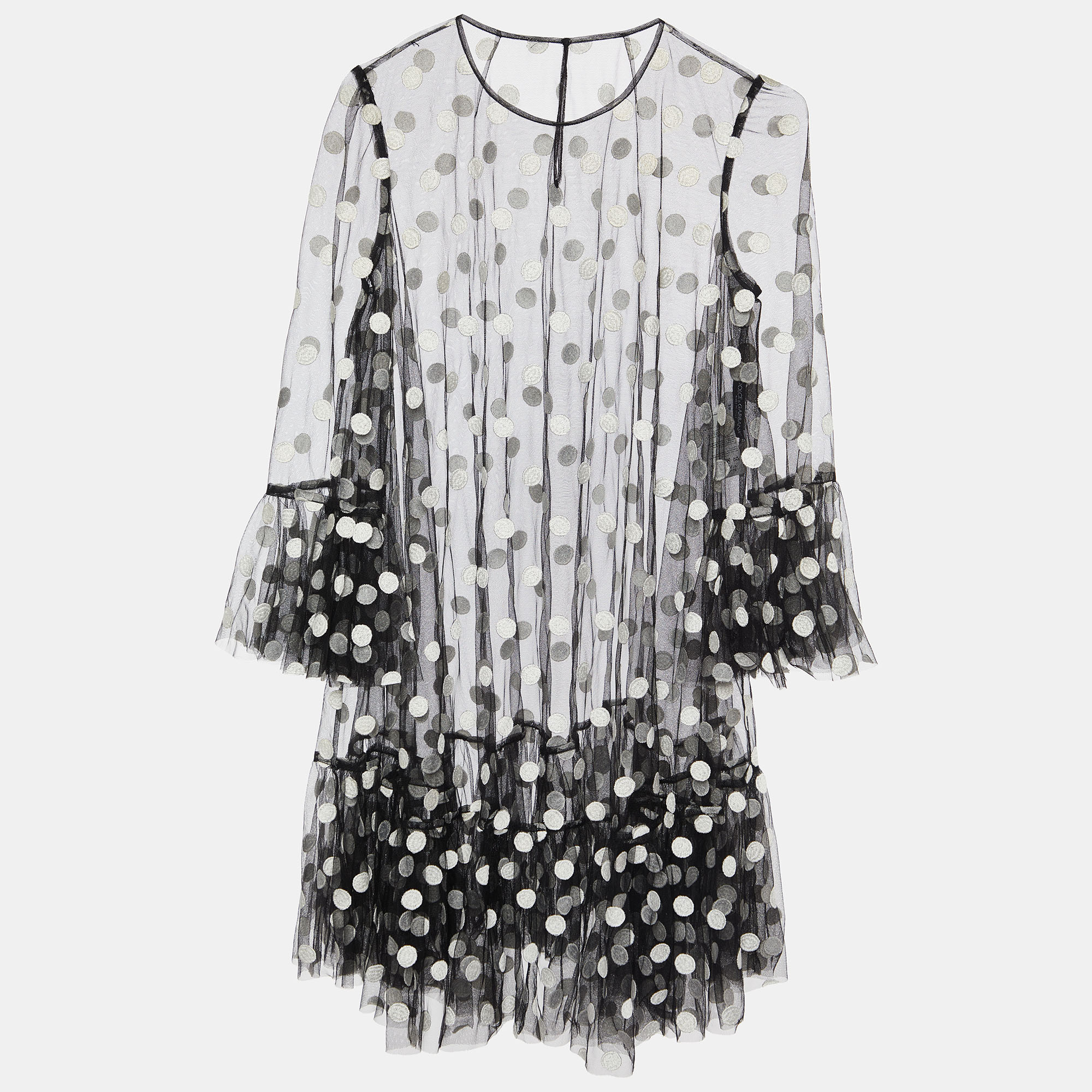 

Dolce & Gabbana Black Polka Dot Embroidered Tulle Ruffled Dress