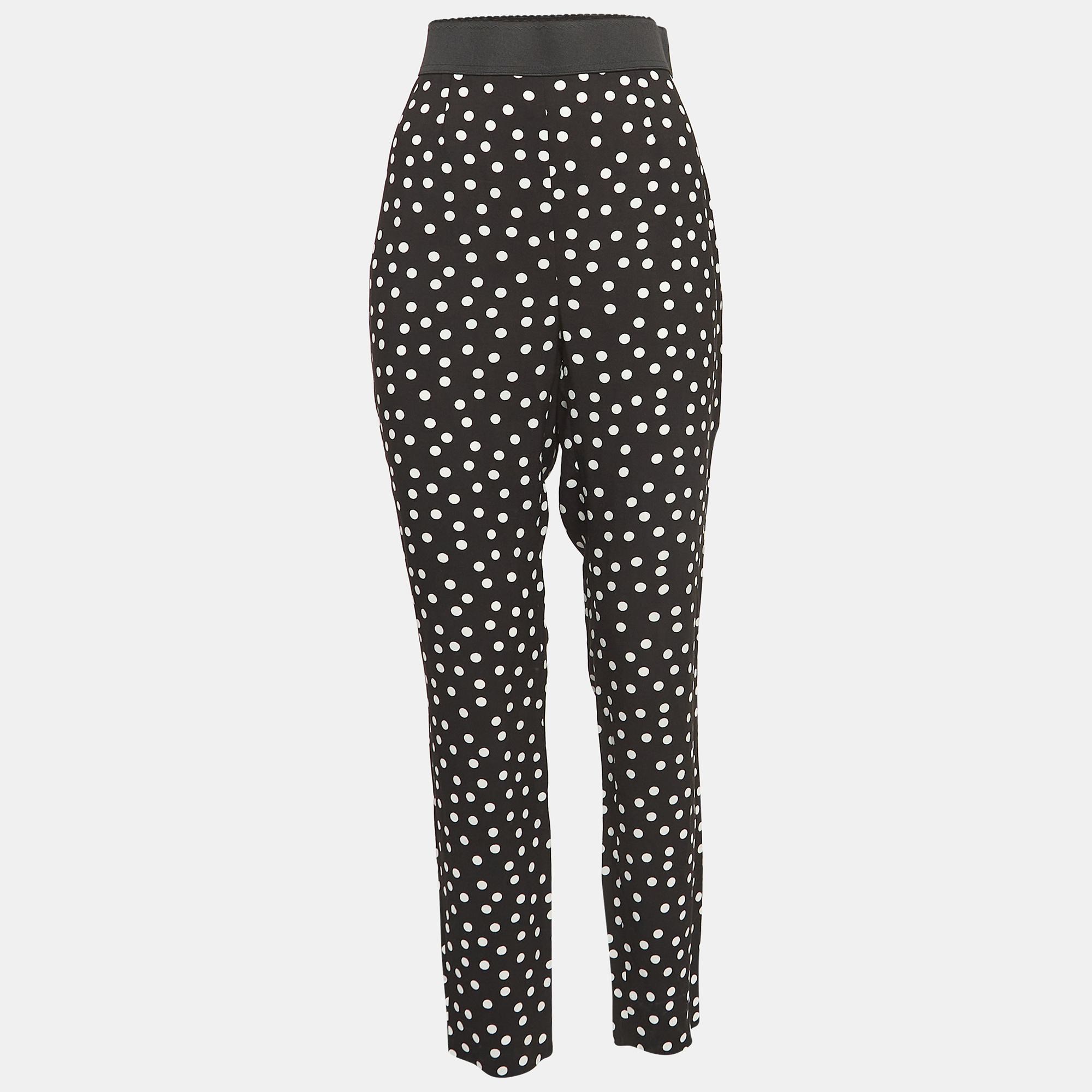 Pre-owned Dolce & Gabbana Black Dotted Crepe Trousers M