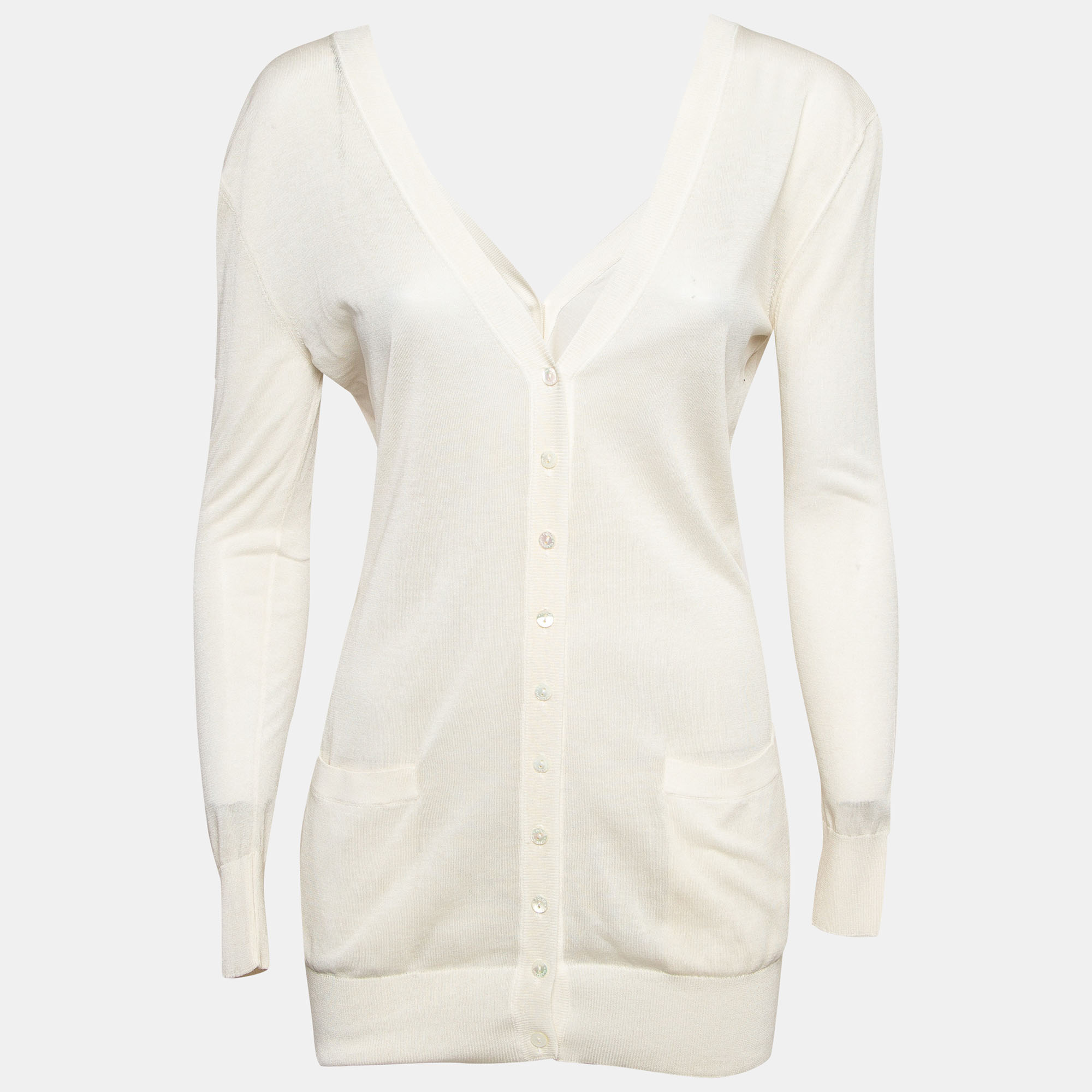 Pre-owned Dolce & Gabbana Cream Knit Back And Front Buttoned Cardigan S