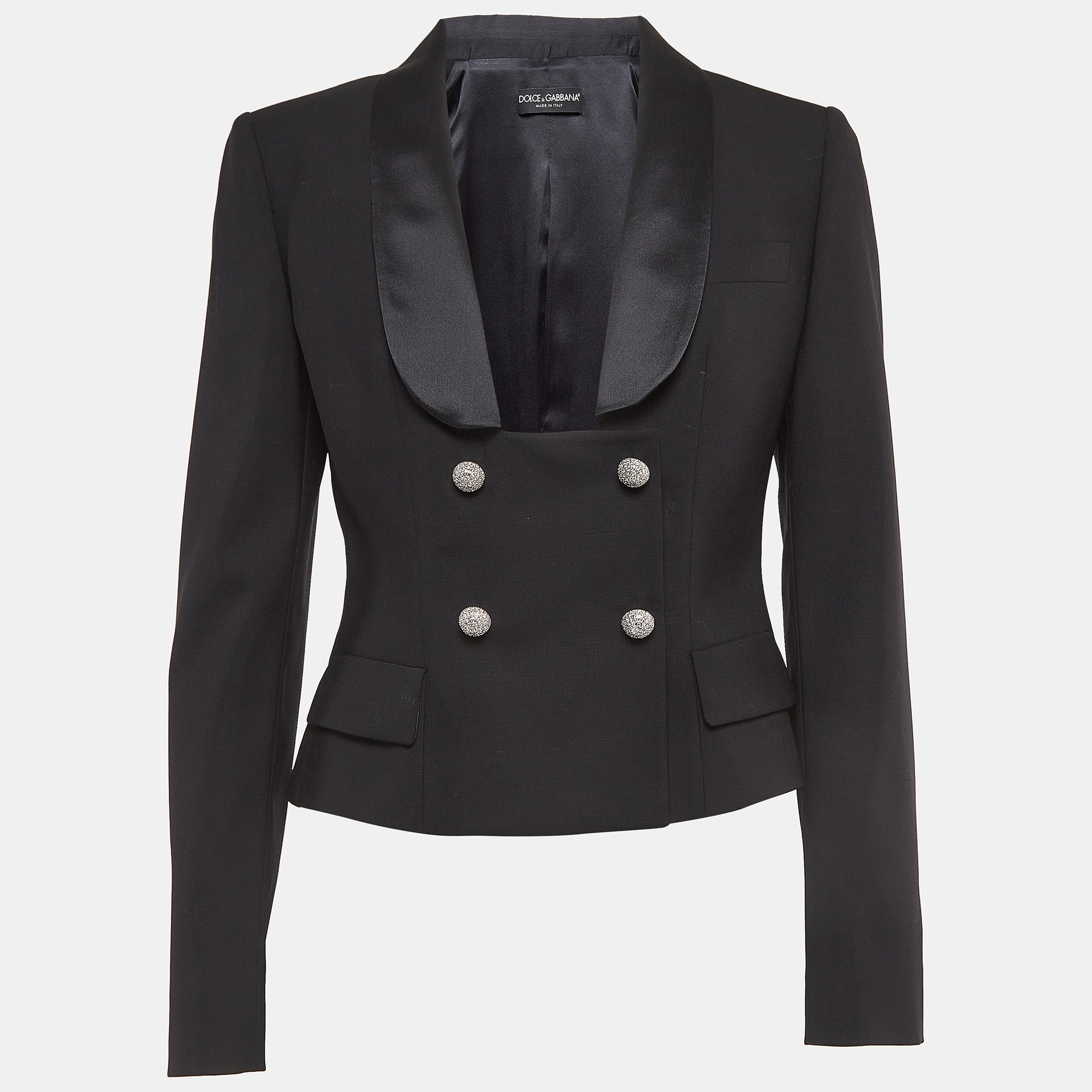 

Dolce & Gabbana Black Gabardine Embellished Button Double Breasted Blazer