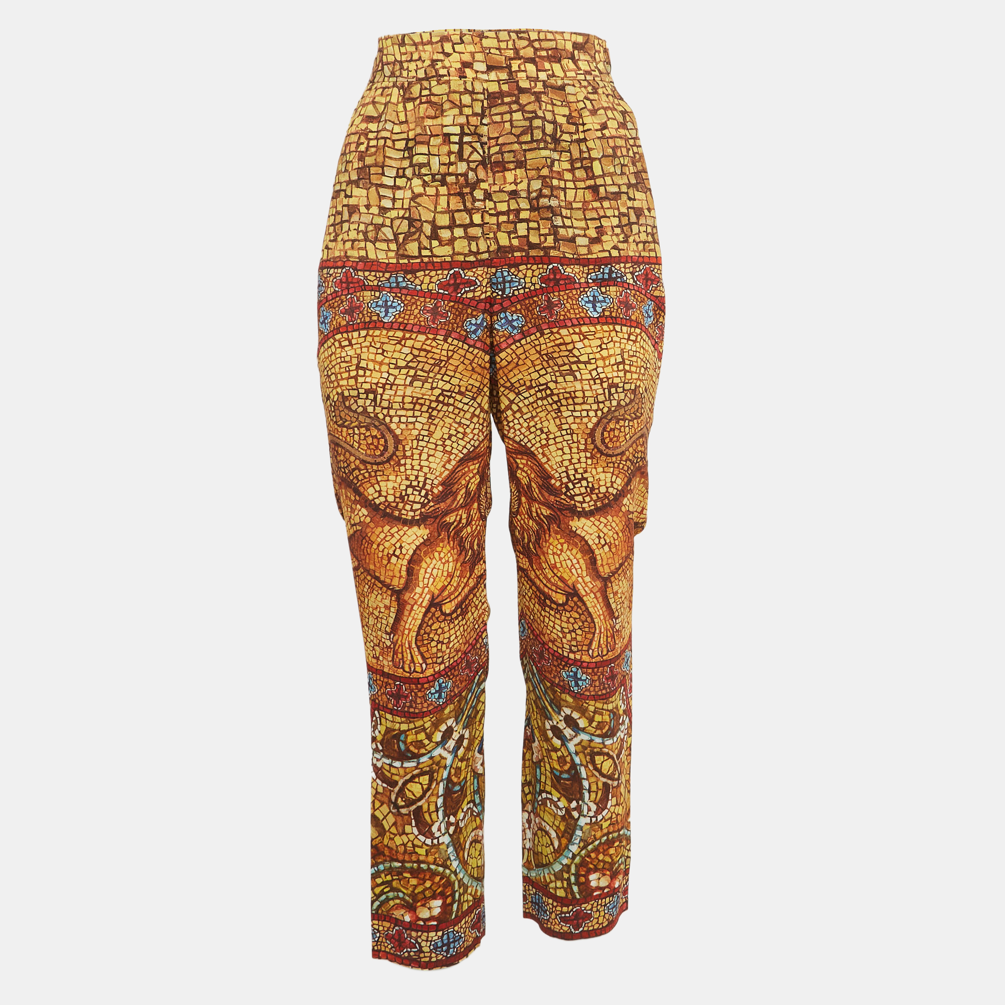 Pre-owned Dolce & Gabbana Yellow Print Crepe Trousers M