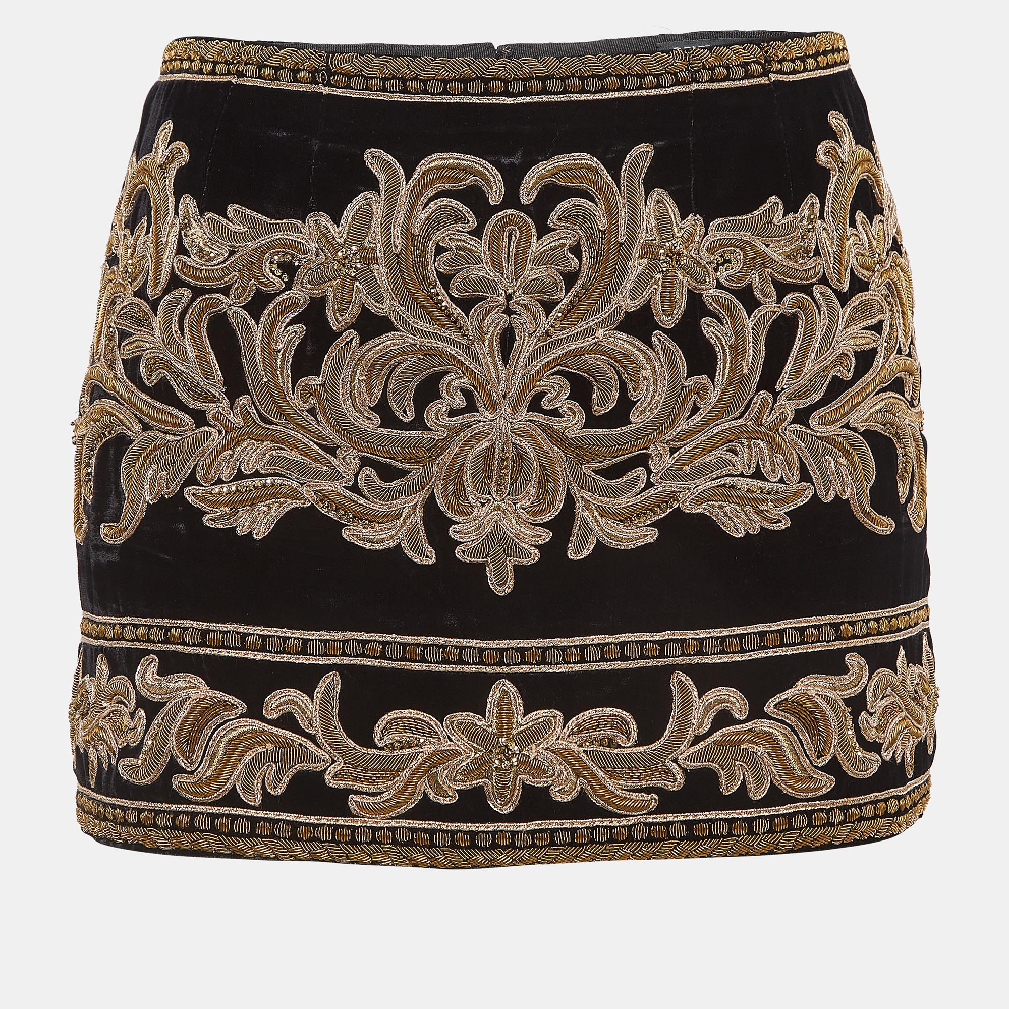 

Dolce & Gabbana Black Embroidered Velvet Mini Skirt S
