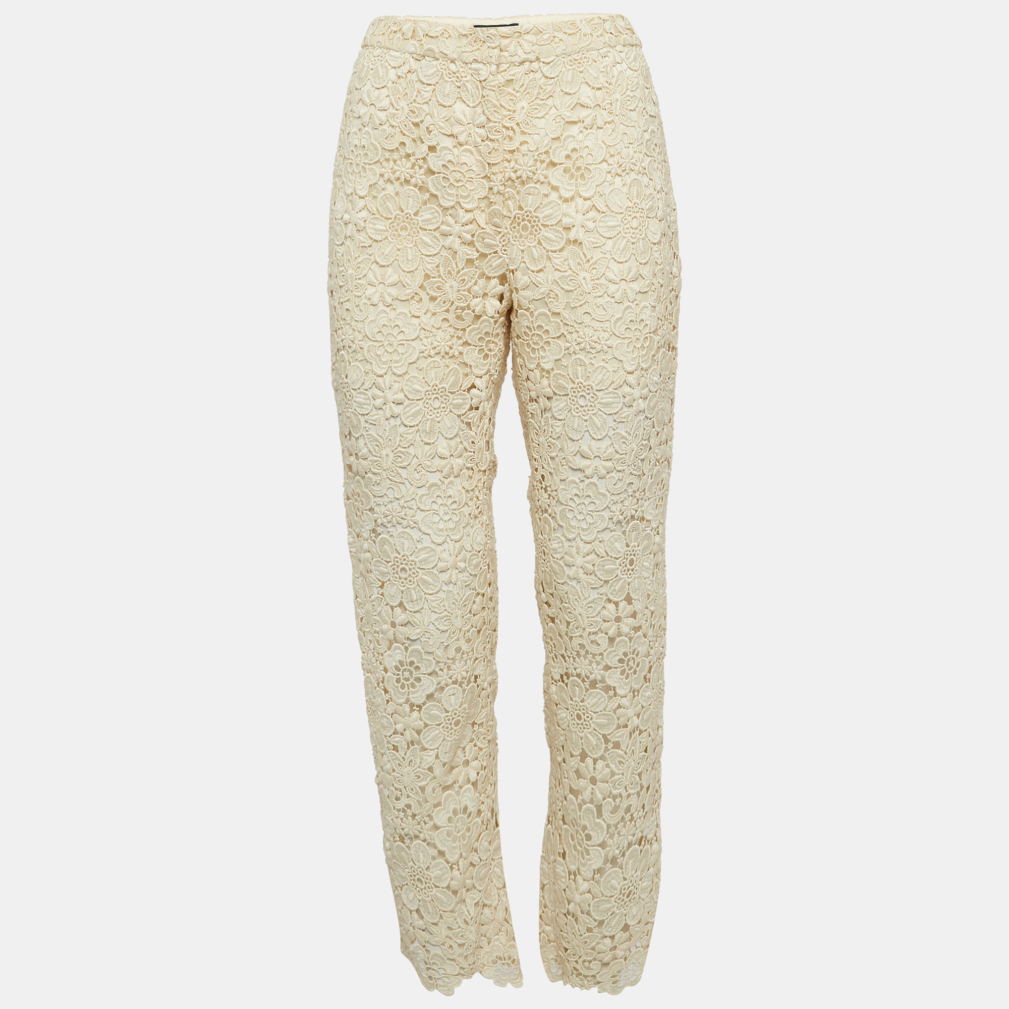 

Dolce & Gabbana Cream Floral Lace Trousers M