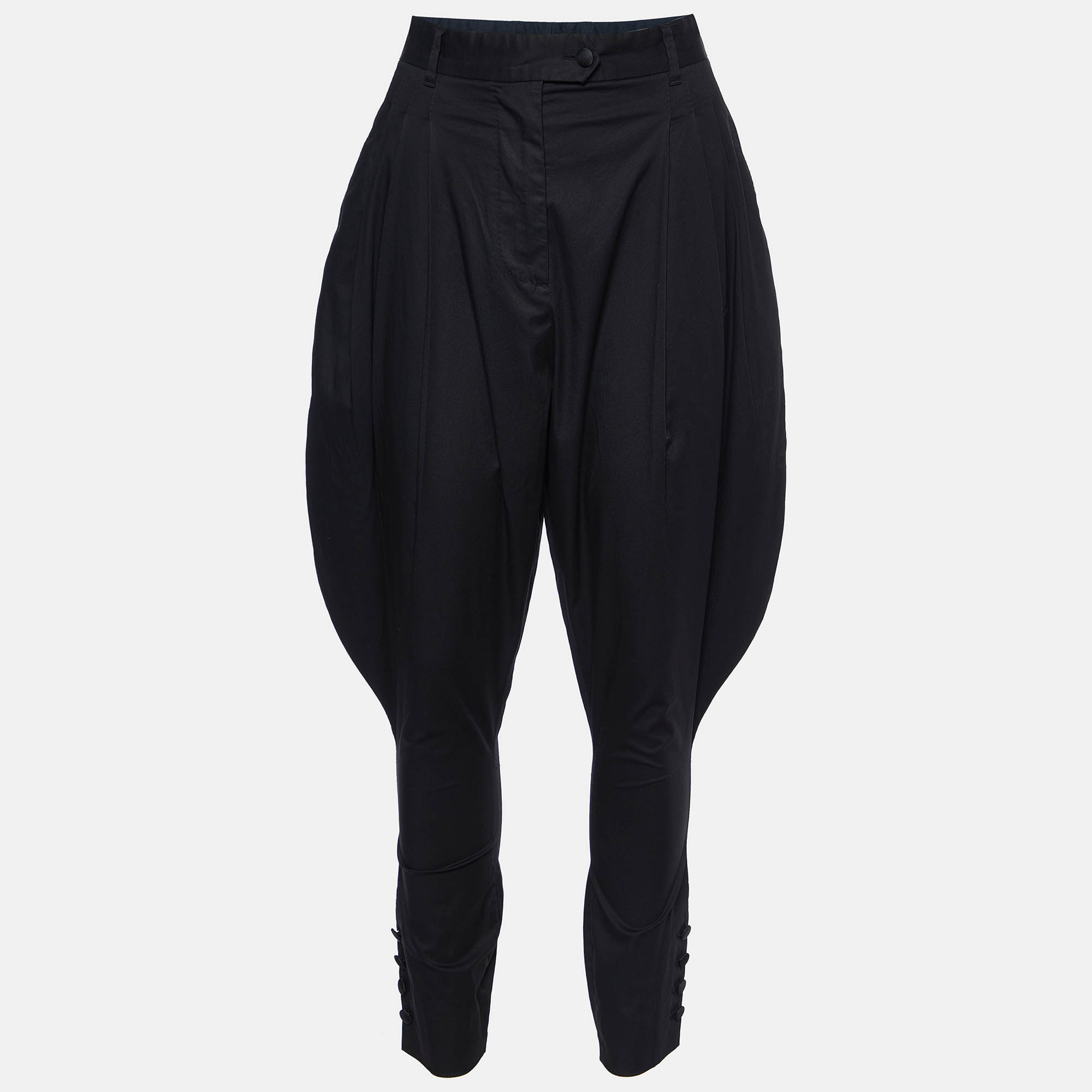 

Dolce & Gabbana Black Cotton Pleated & Tapered Trousers M