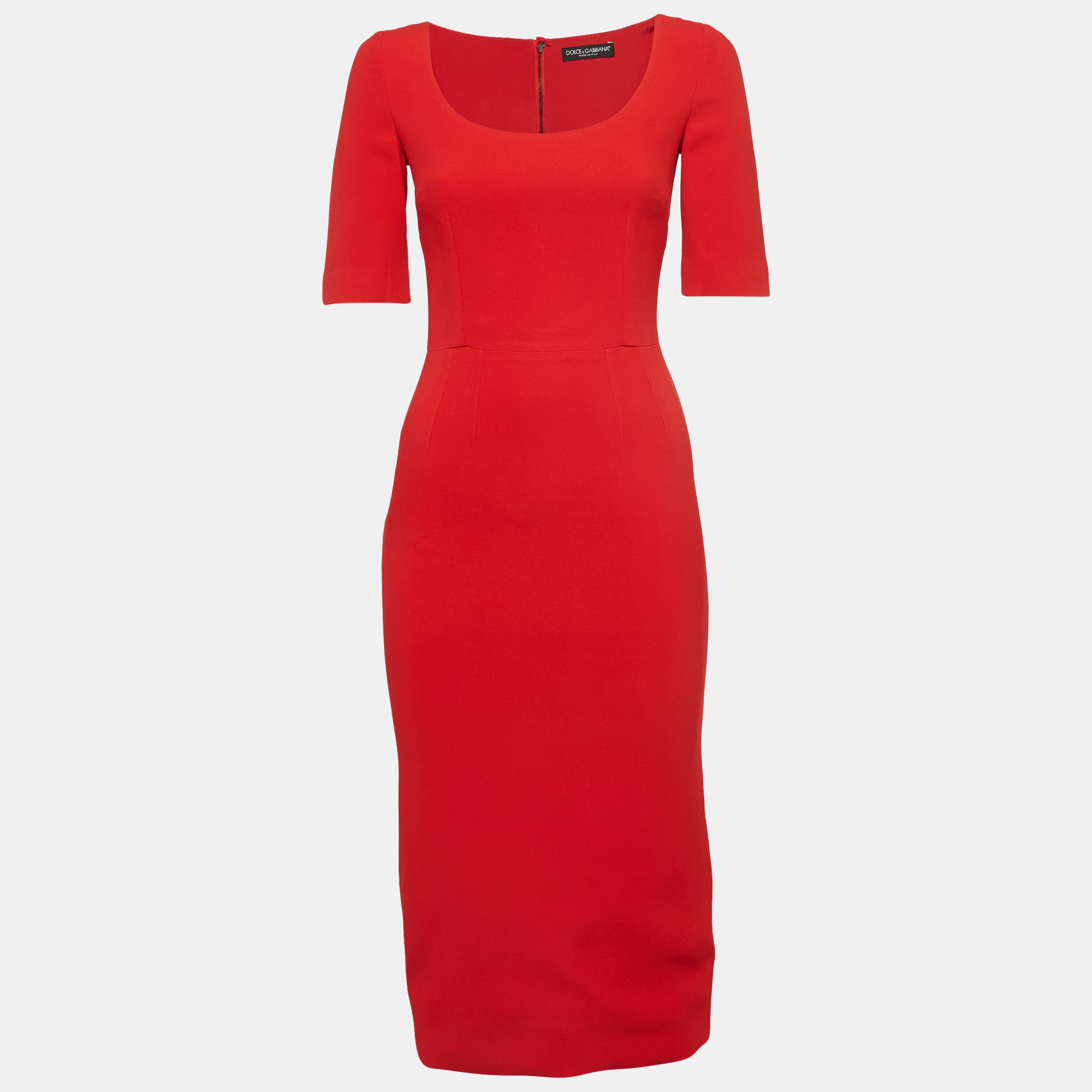 Pre-owned Dolce & Gabbana Red Stretch Crepe Scoop Neck Candy Midi Dress S