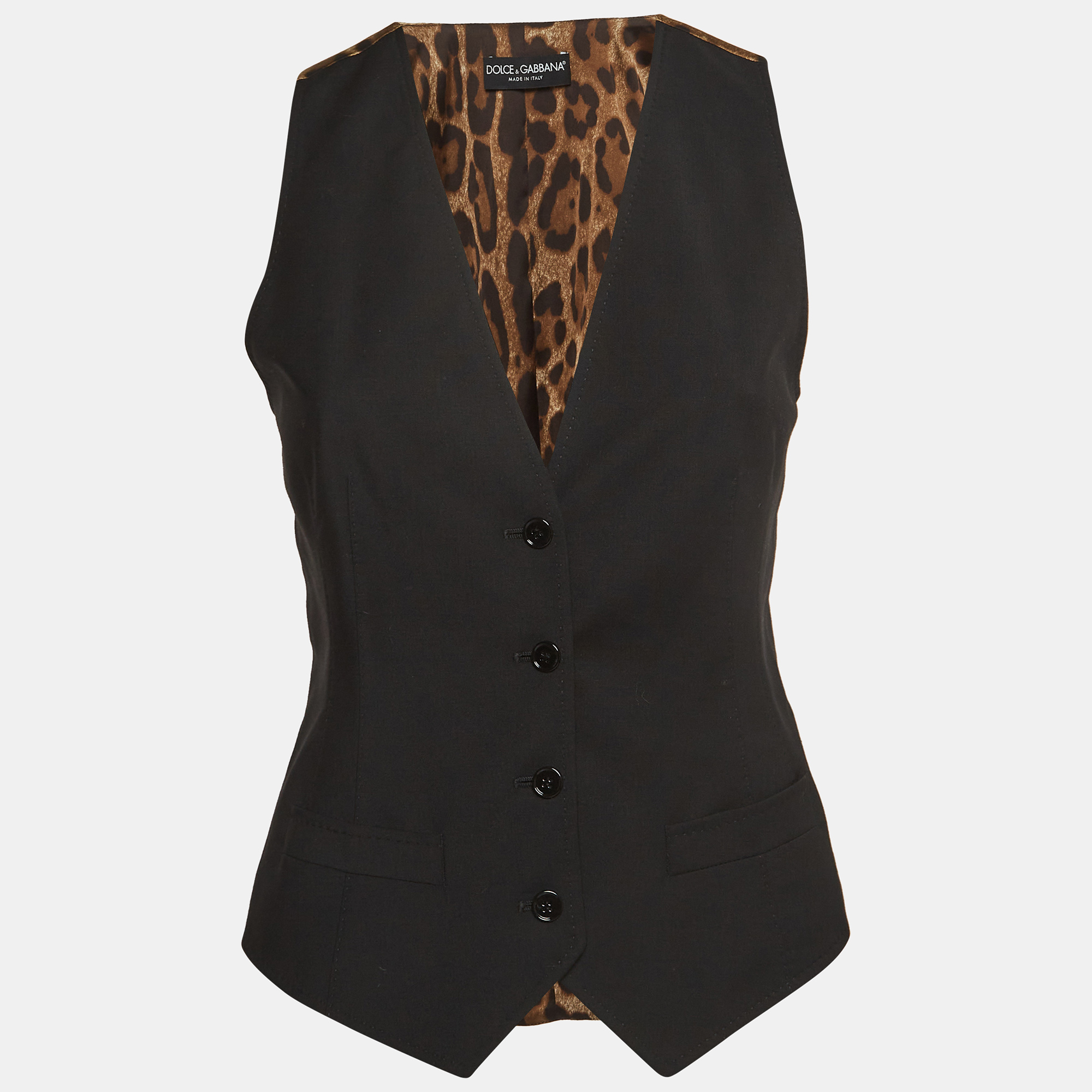 

Dolce & Gabbana Black Leopard Print Cotton and Satin Vest