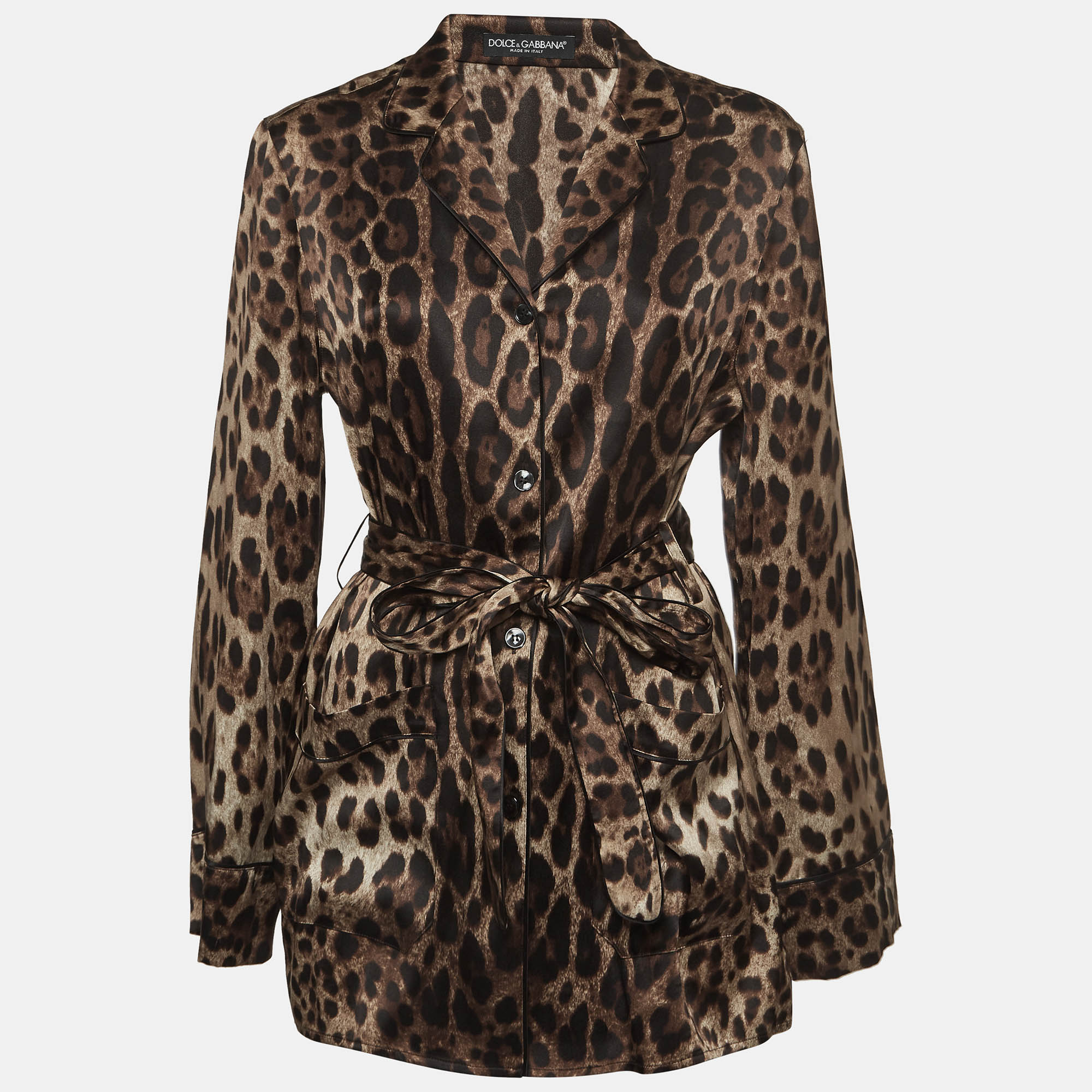 Pre-owned Dolce & Gabbana Brown Leopard Print Satin Pajama Shirt S