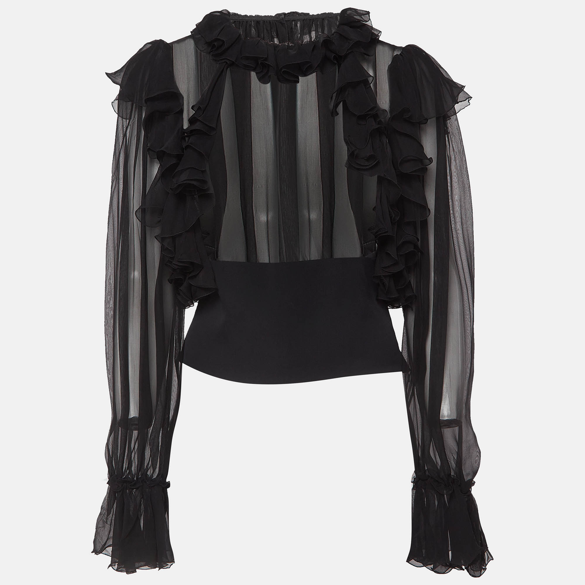 

Dolce & Gabbana Black Silk Ruffled Sheer Blouse