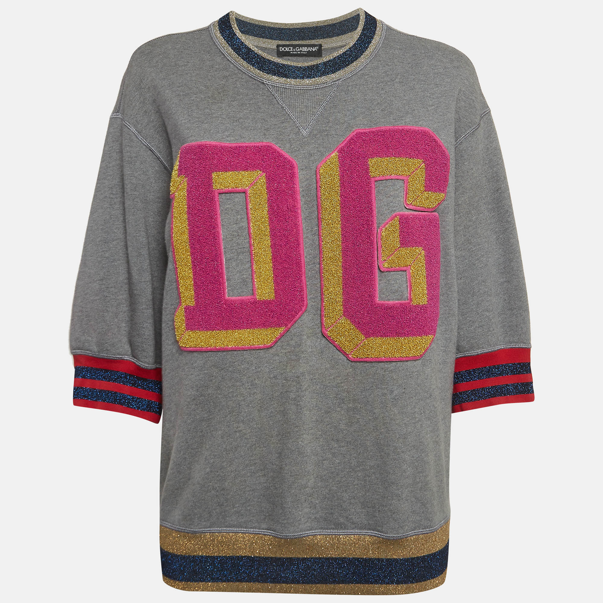 

Dolce & Gabbana Grey DG Applique Cotton Knit Oversized Sweatshirt XS