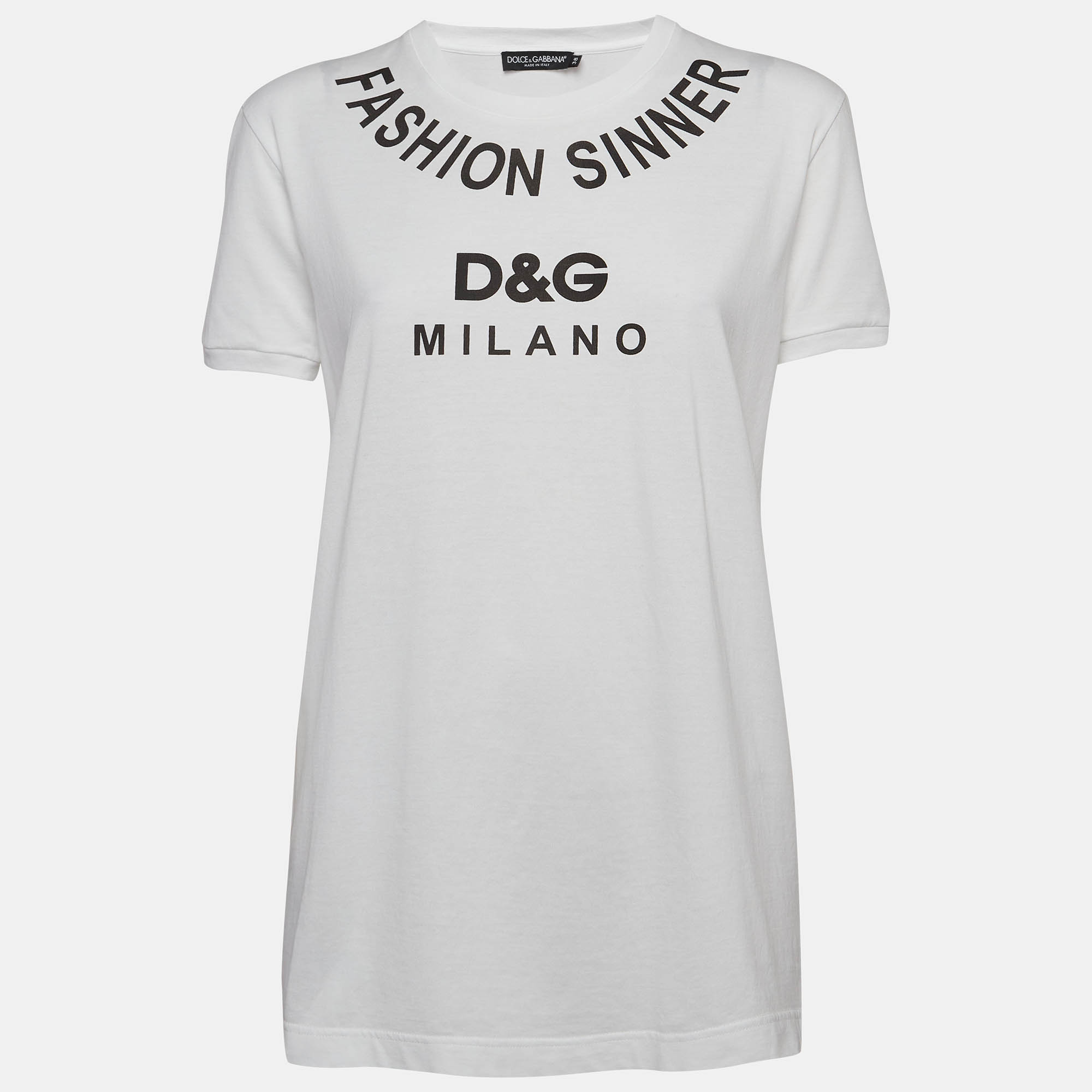 Pre-owned Dolce & Gabbana Logo Printed Cotton T-shirt S In White