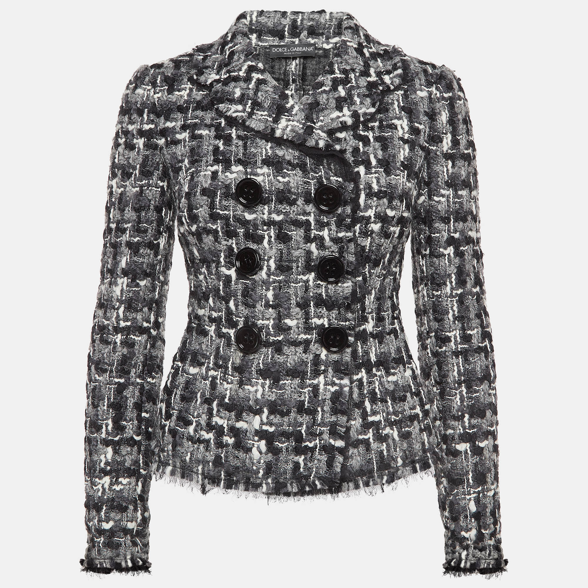 

Dolce & Gabbana Monochrome Tweed Double Breasted Blazer, Black