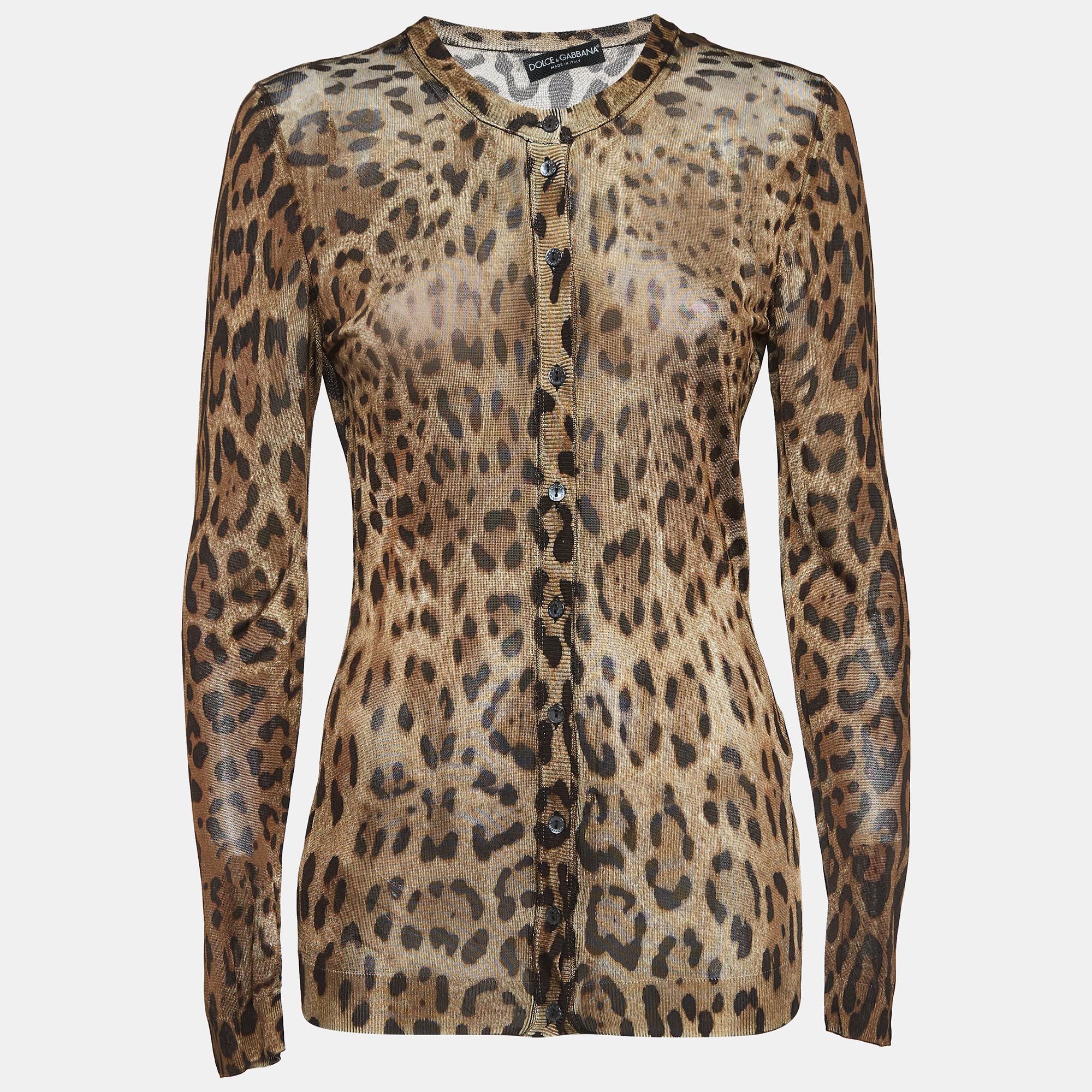 

Dolce & Gabbana Brown Leopard Print Jersey Buttoned Cardigan S