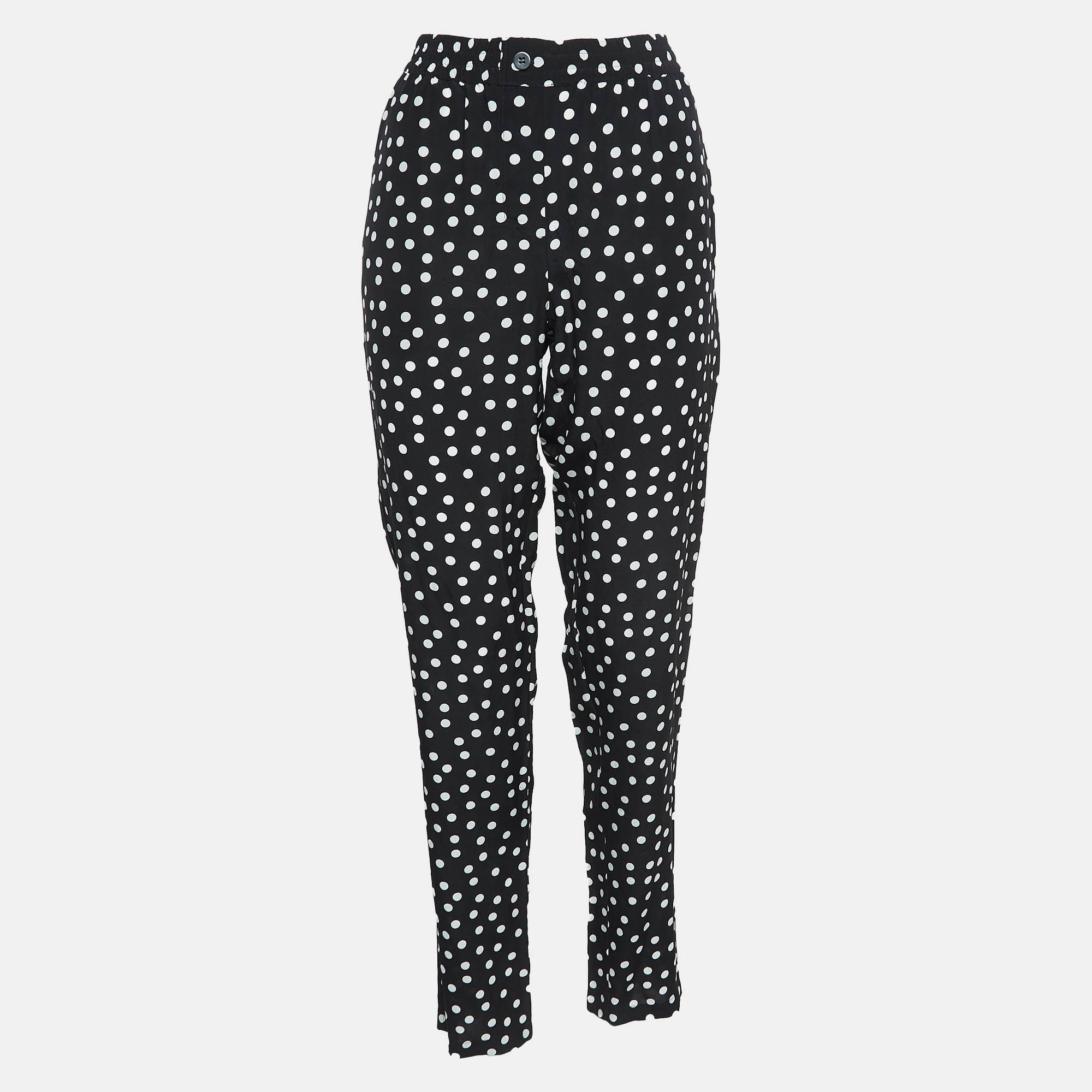 

Dolce & Gabbana Monochrome Polka Dot Silk Pants M, Black