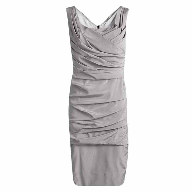 

Dolce & Gabbana Grey Silk Ruched Sleeveless Dress