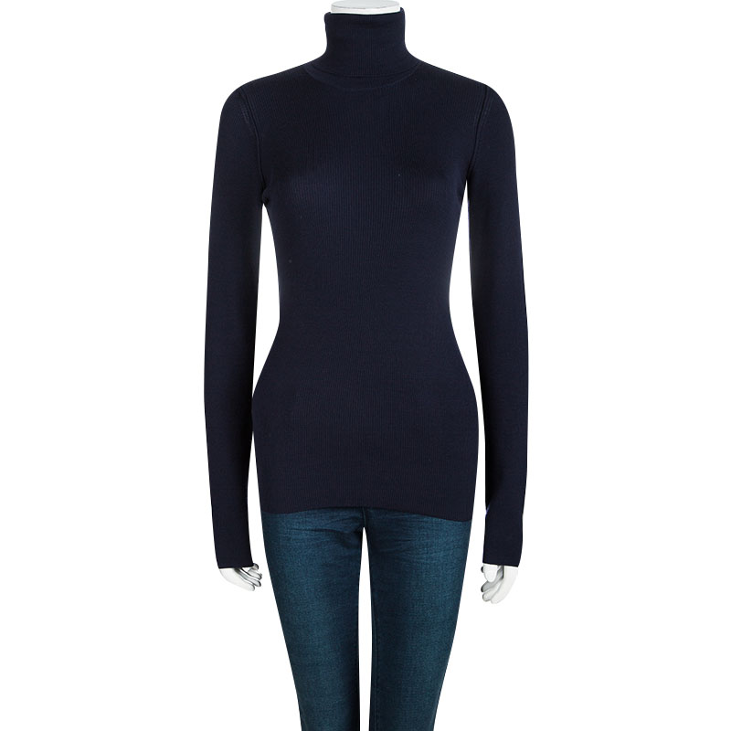 

Dolce & Gabbana Navy Blue Ribbed Knit Turtleneck Sweater