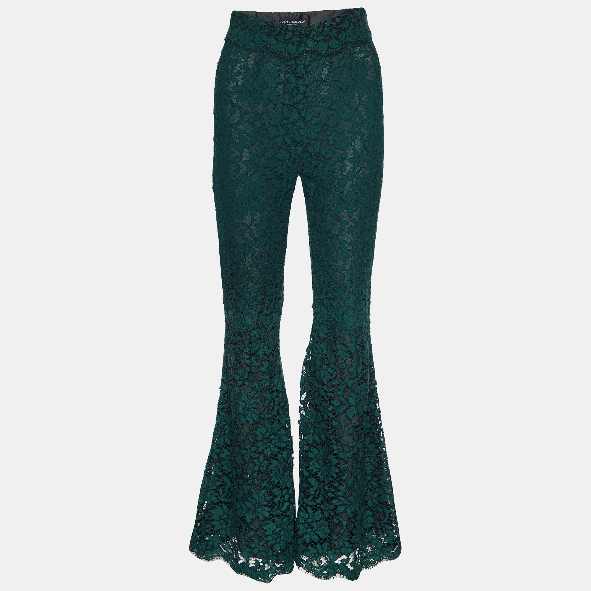 

Dolce & Gabbana Dark Green Lace Flared Trousers