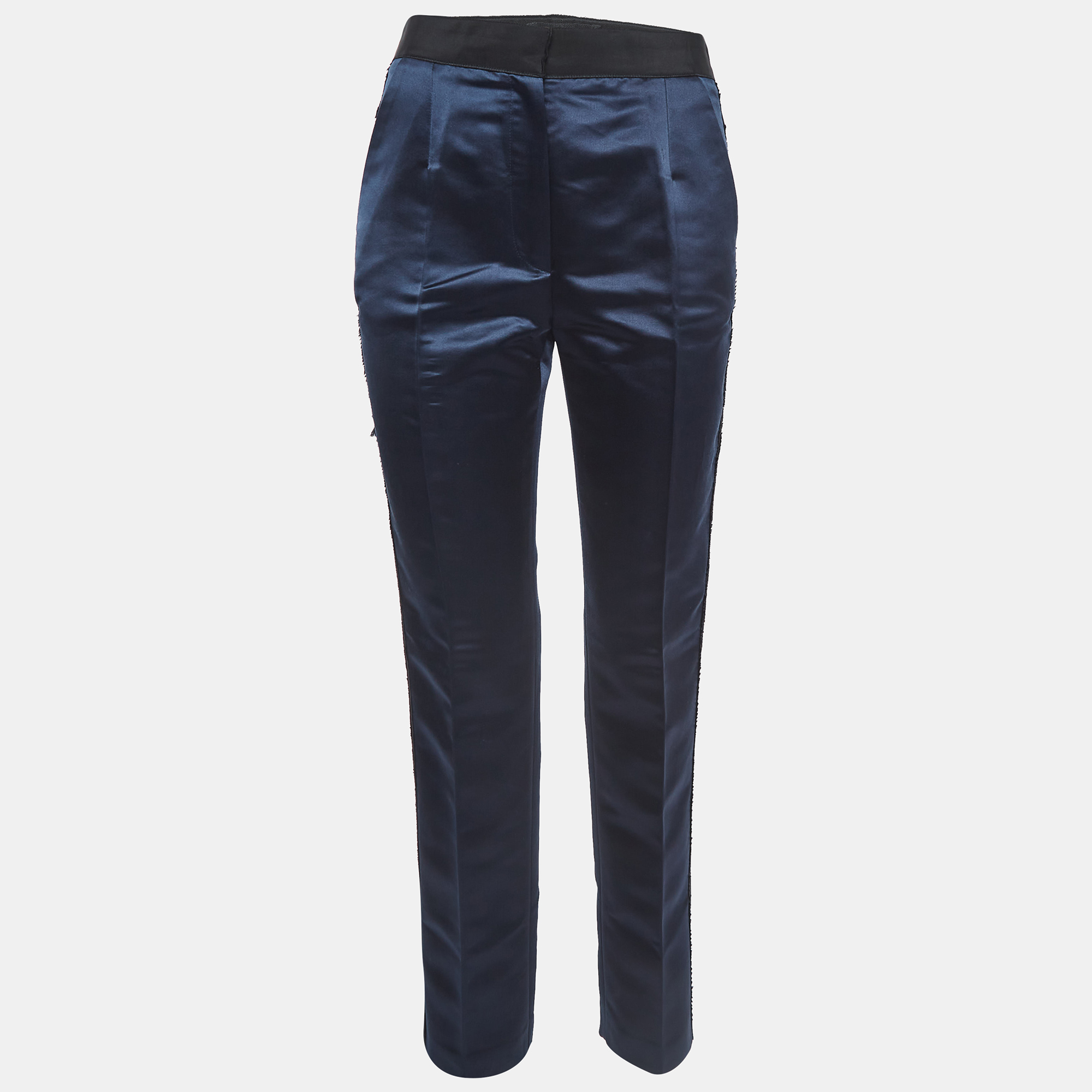 

Dolce & Gabbana Navy Blue Side Stripe Satin Trousers