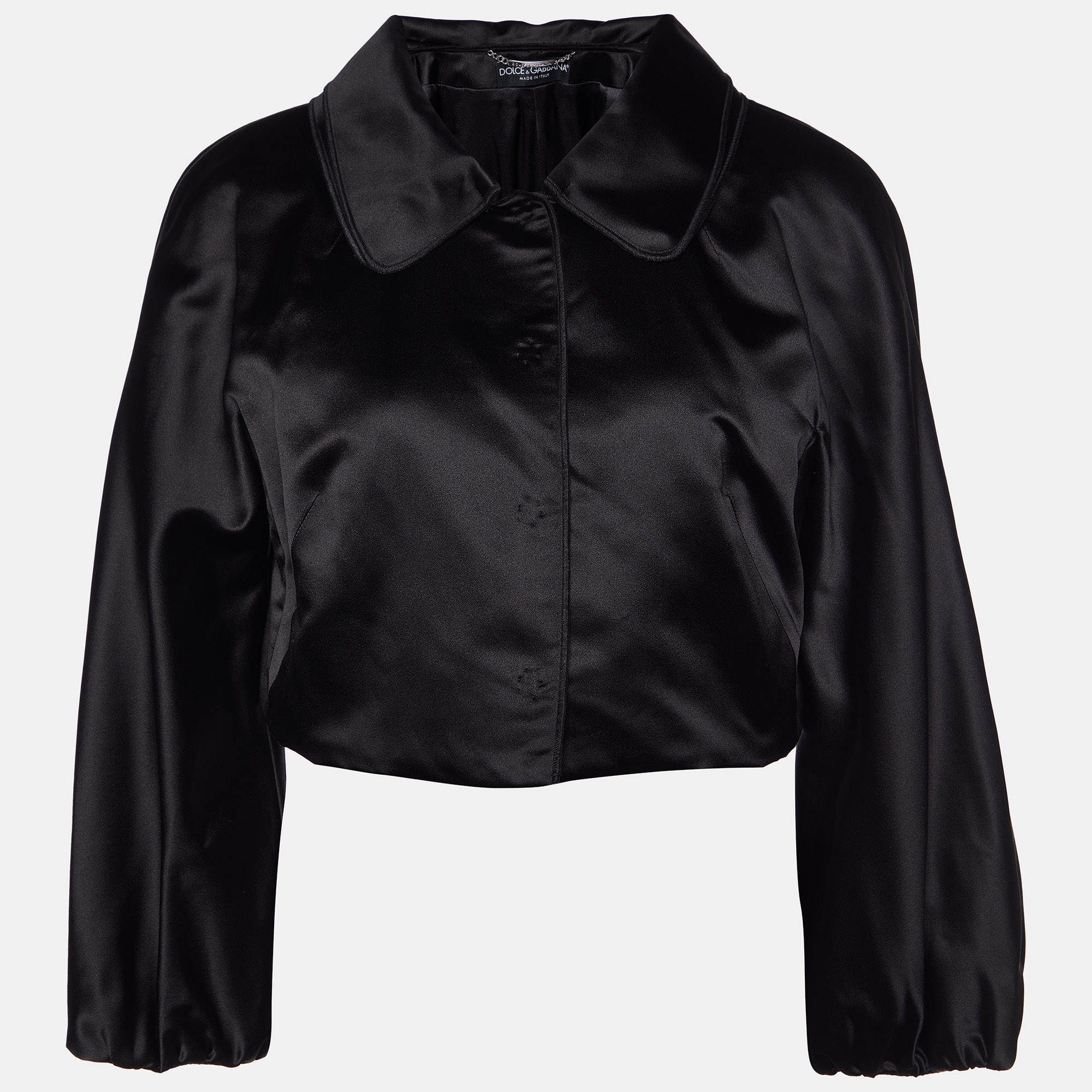 Pre-owned Dolce & Gabbana Black Silk Satin Cropped Jacket M
