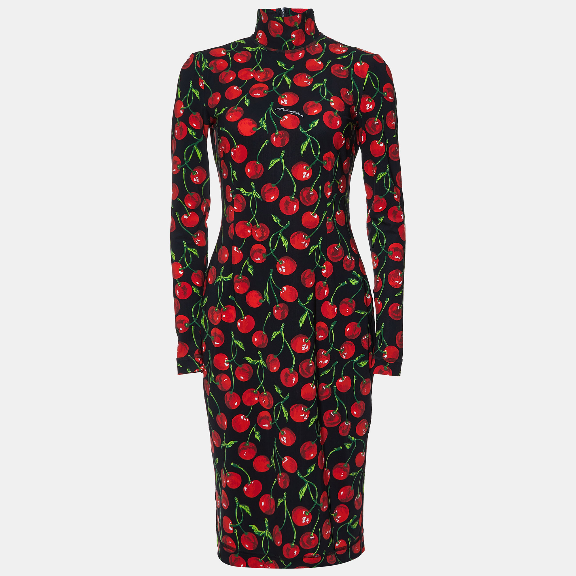 

Dolce & Gabbana Black Cherry Print Jersey Midi Dress M