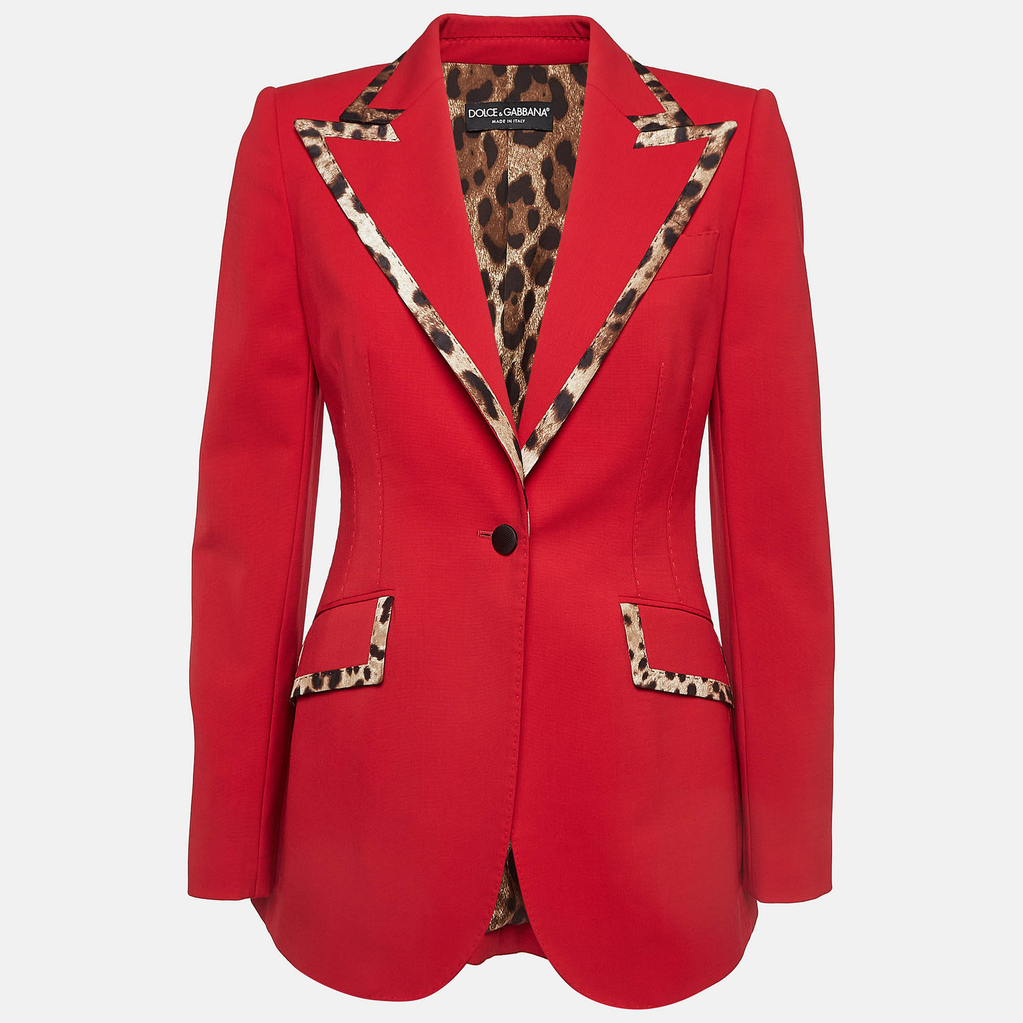 Pre-owned Dolce & Gabbana Red Leopard Trim Wool Blend Blazer S