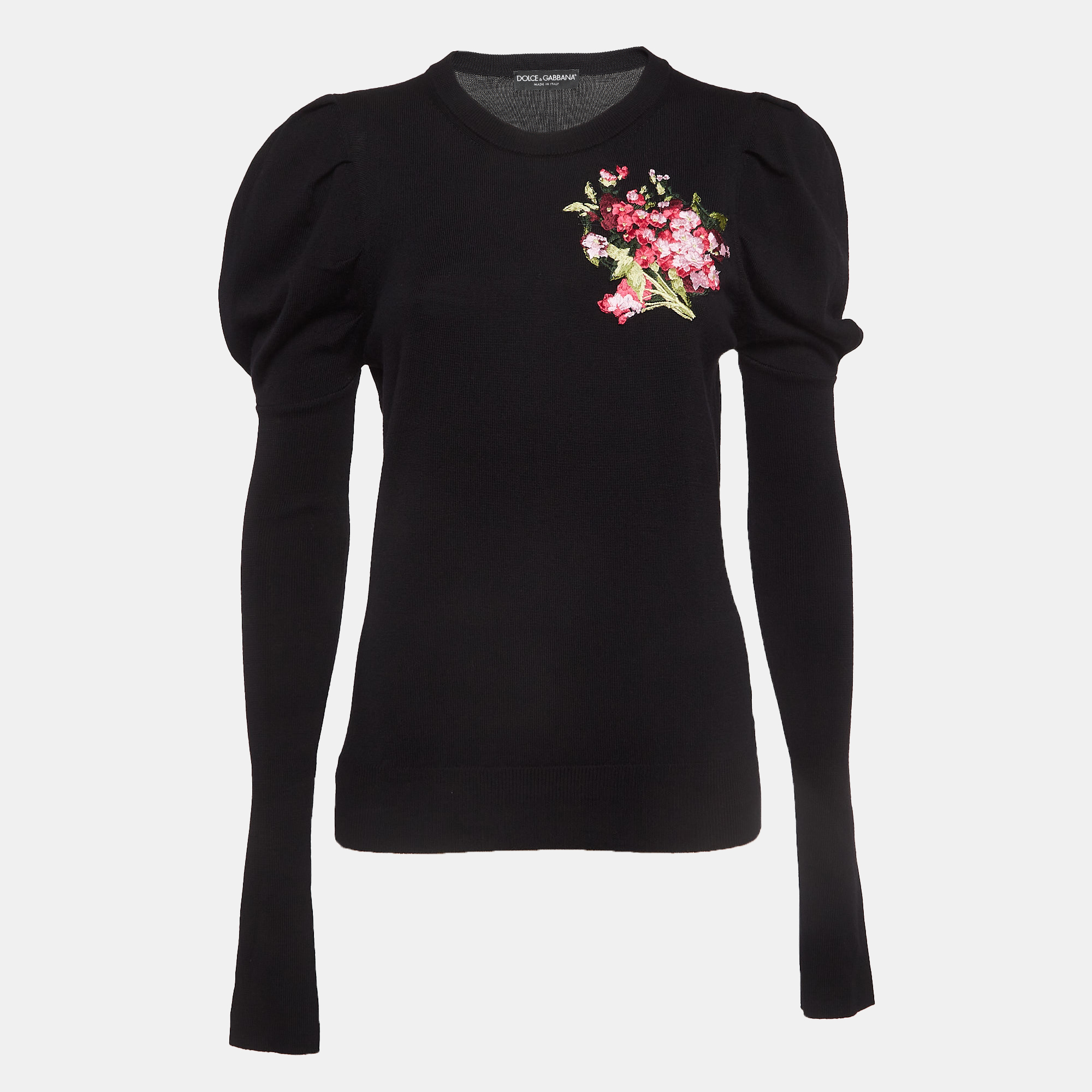 

Dolce & Gabbana Black Floral Embroidered Wool Sweater M