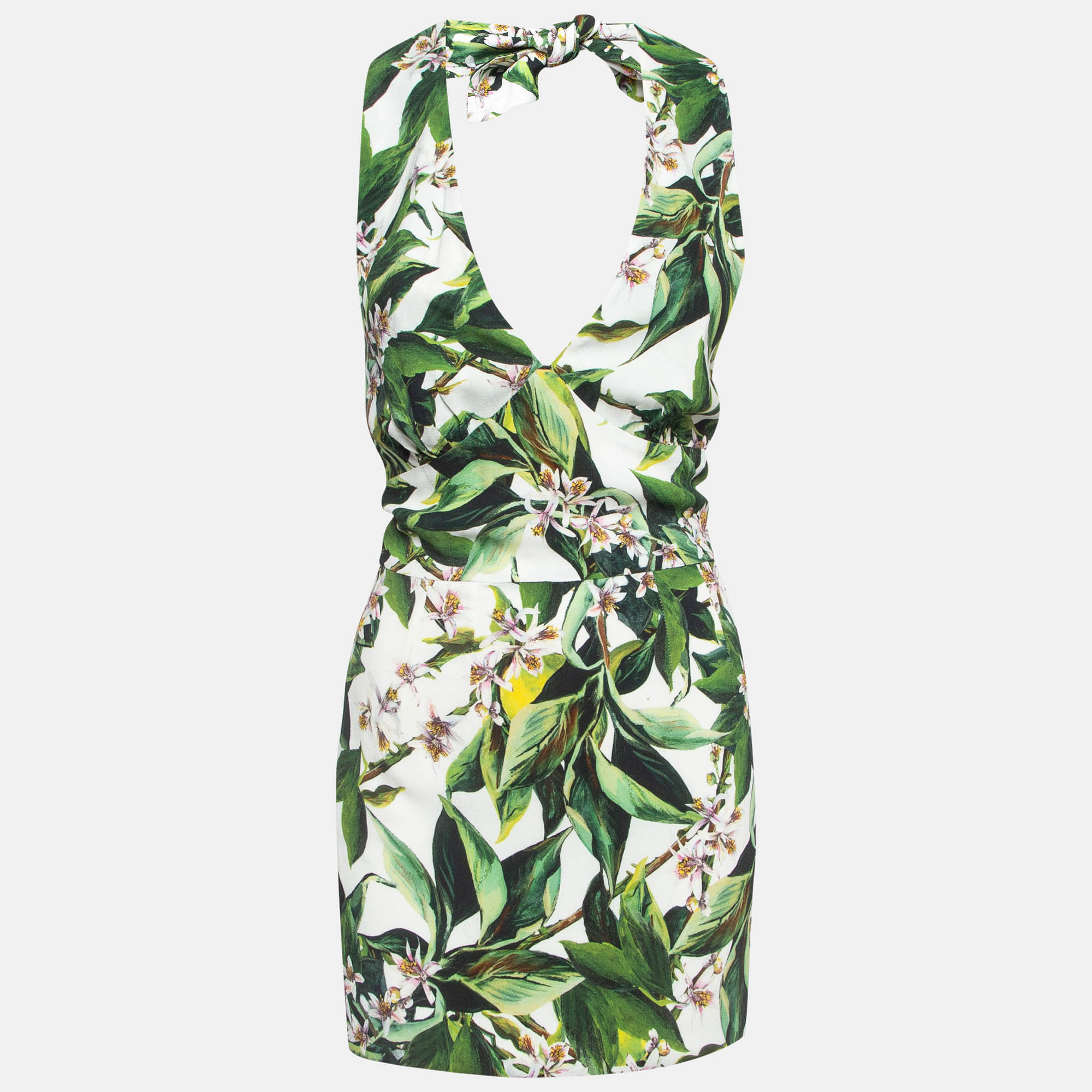 

Dolce & Gabbana Green Floral Print Crepe Halter Neck Mini Dress S
