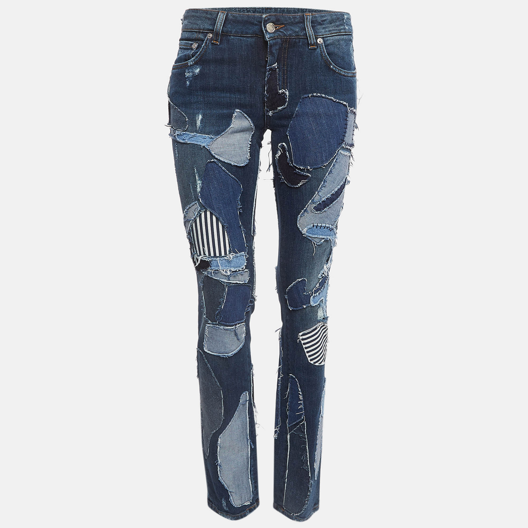 

Dolce & Gabbana Blue Distressed Applique Denim Jeans S Waist 28"