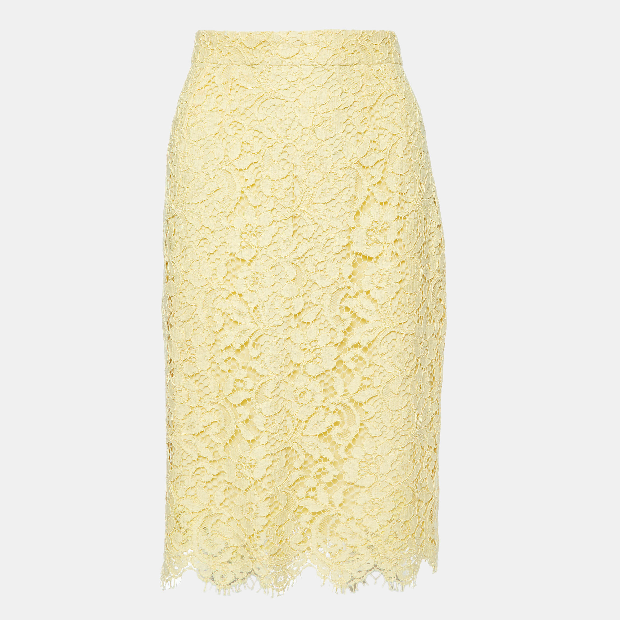 

Dolce & Gabbana Yellow Floral Lace Knee Length Skirt M