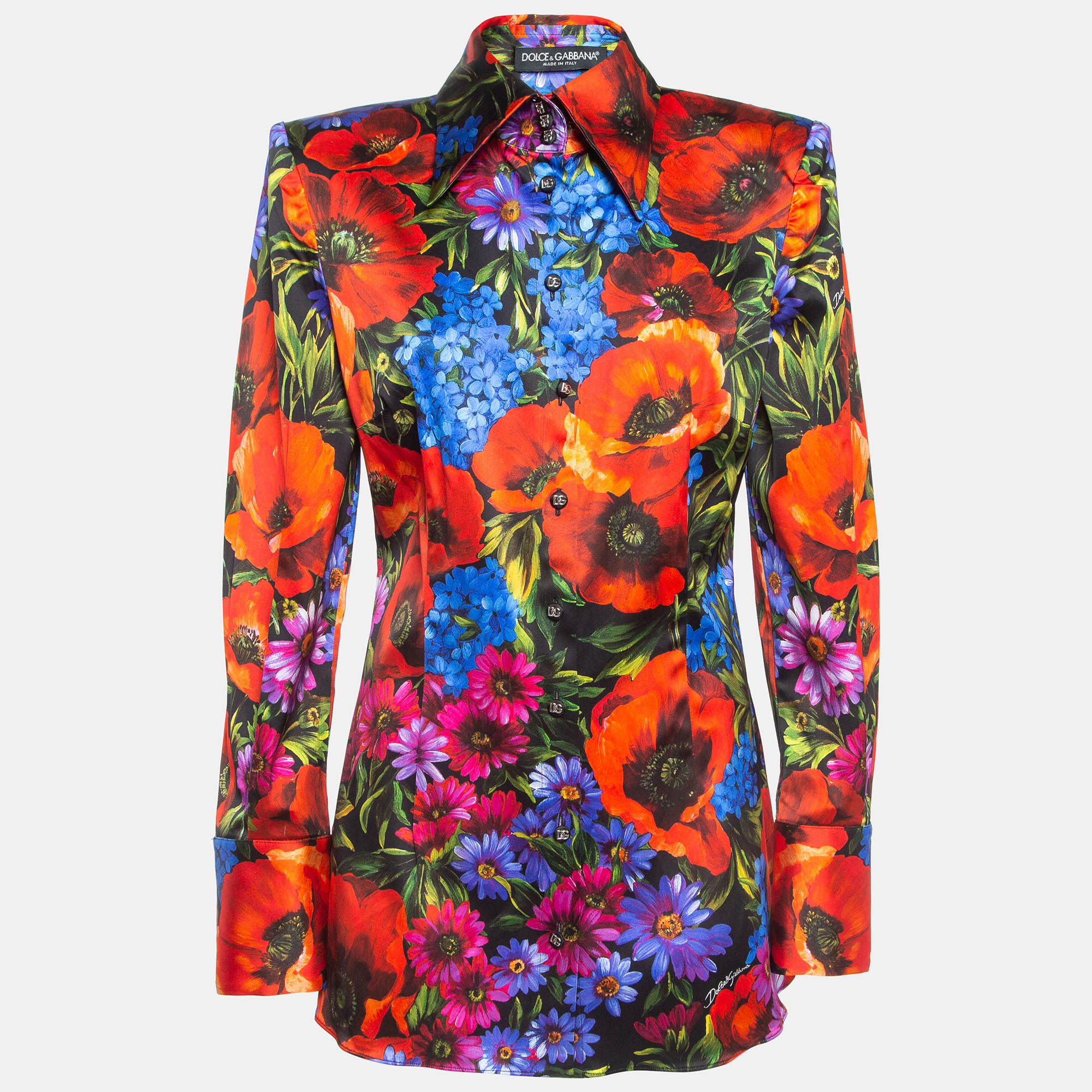 

Dolce & Gabbana Multicolor Meadow Print Satin Shirt L