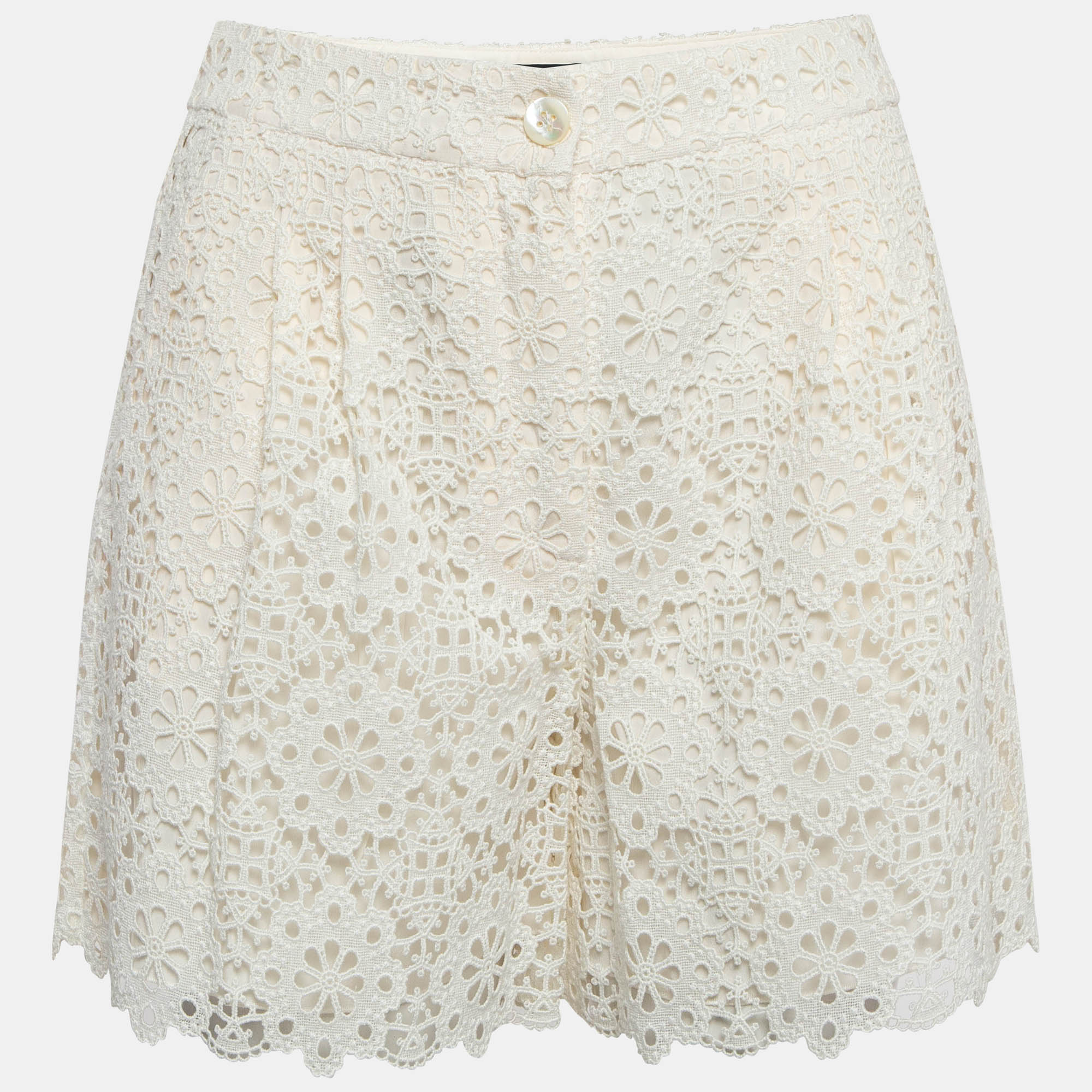 Pre-owned Dolce & Gabbana White Floral Cotton Lace Shorts S