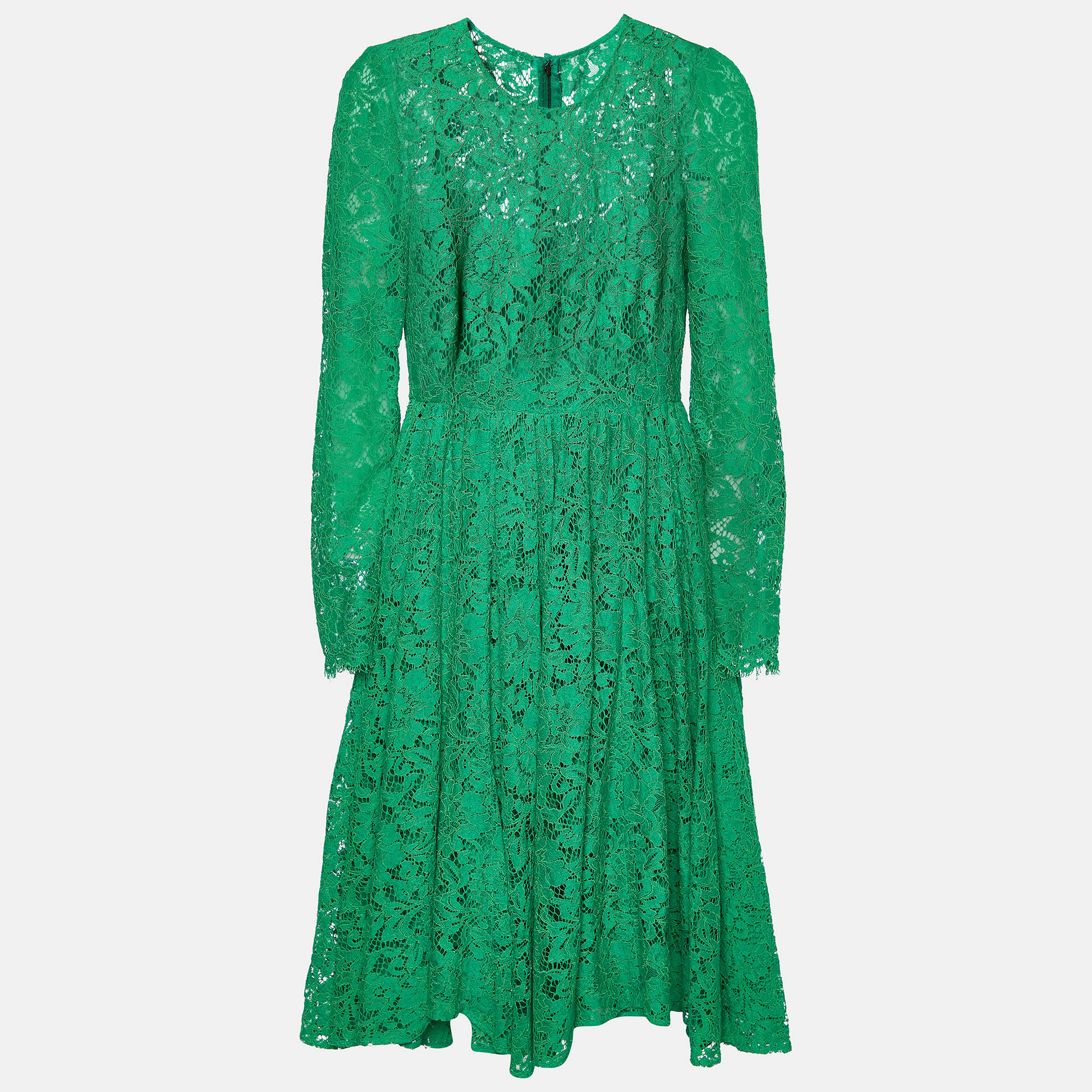 

Dolce & Gabbana Green Lace Long Sleeve Midi Dress M