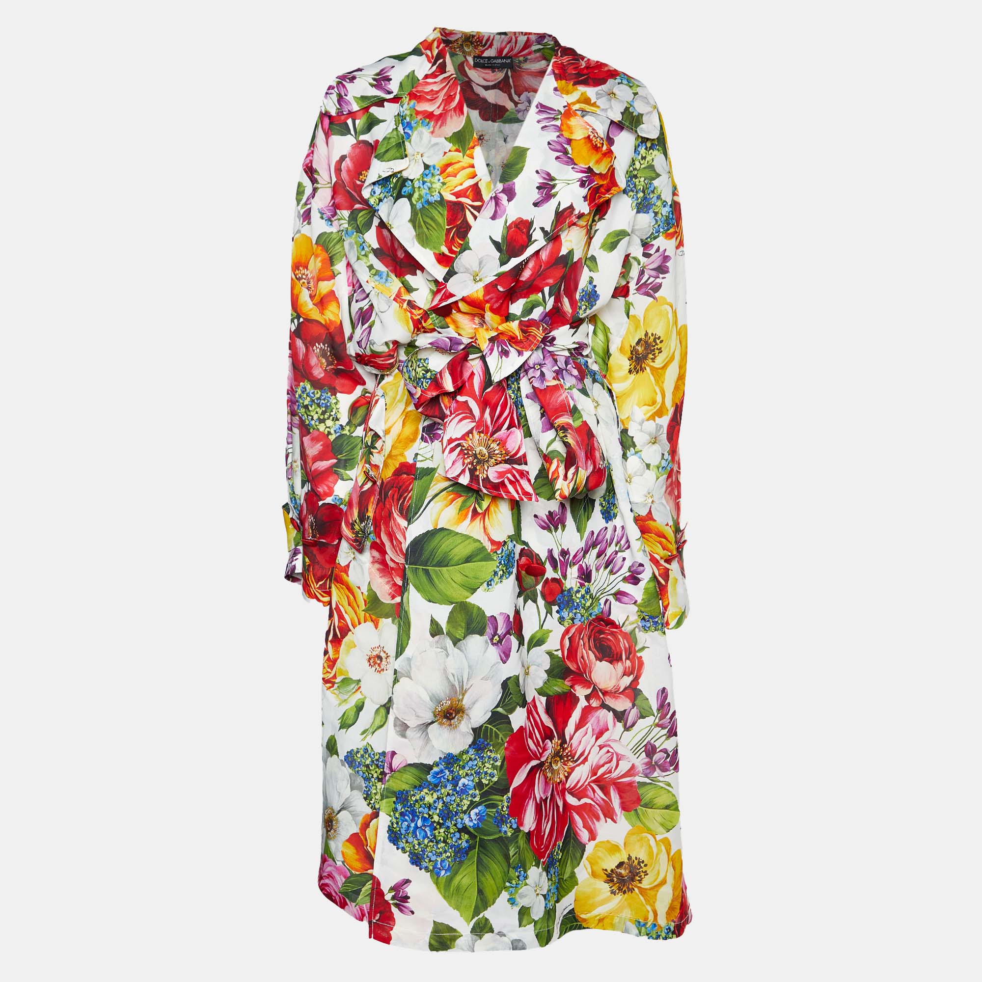 

Dolce & Gabbana Multicolor Floral Print Silk Blend Trench Coat S