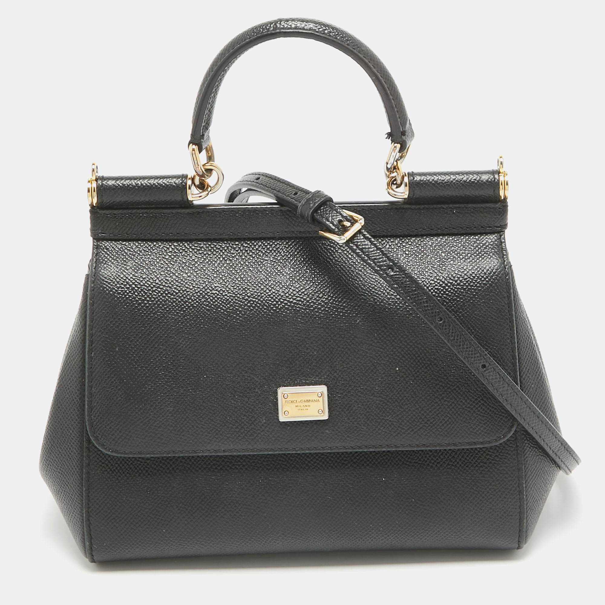 

Dolce & Gabbana Black Leather  Miss Sicily Top Handle Bag