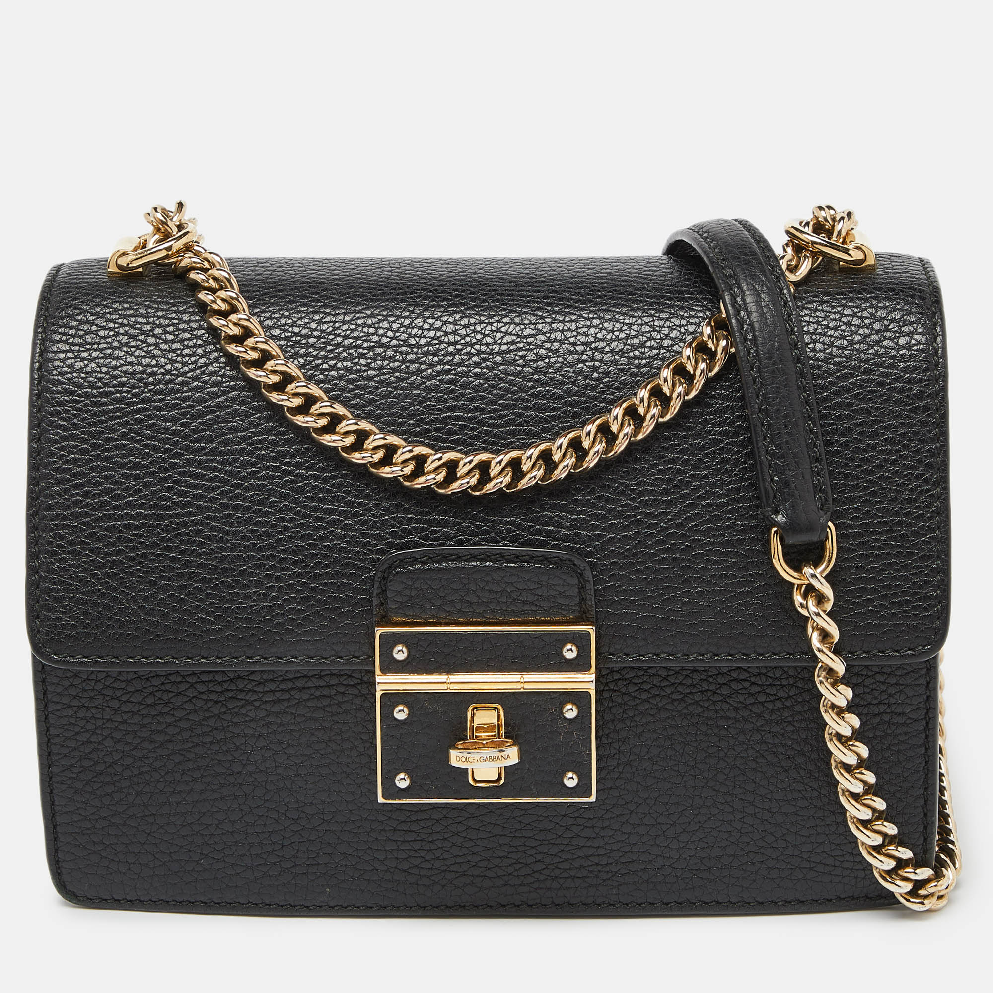 

Dolce & Gabbana Black Leather  Rosalia Shoulder Bag