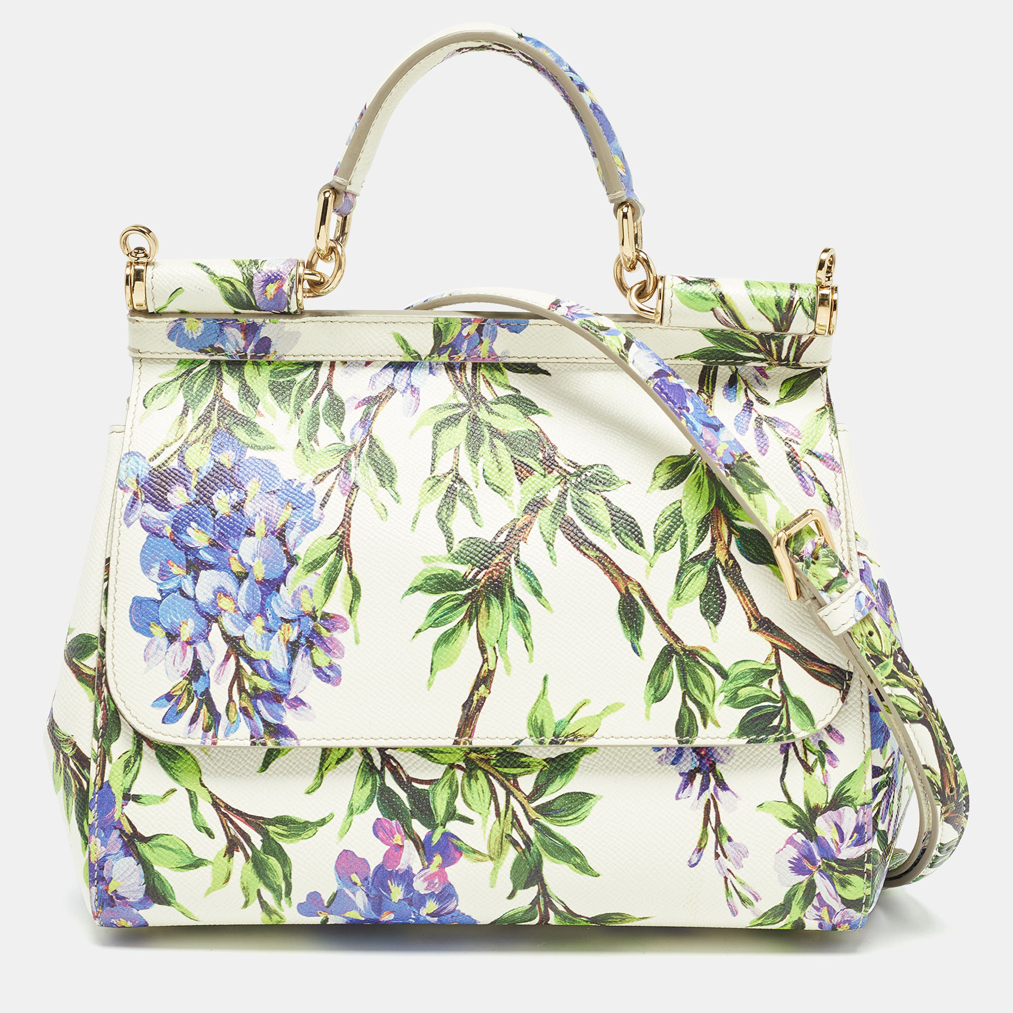 

Dolce & Gabbana Off White Printed Leather  Miss Sicily Top Handle Bag
