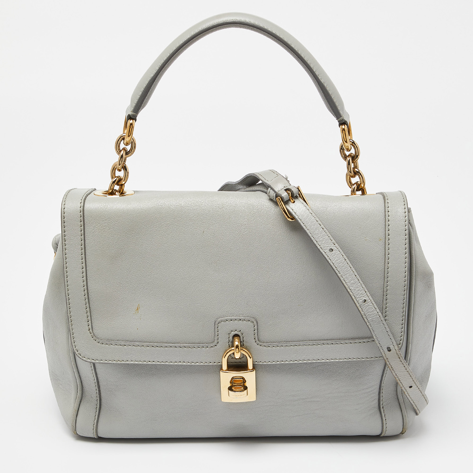 

Dolce & Gabbana Grey Leather Padlock Top Handle Bag