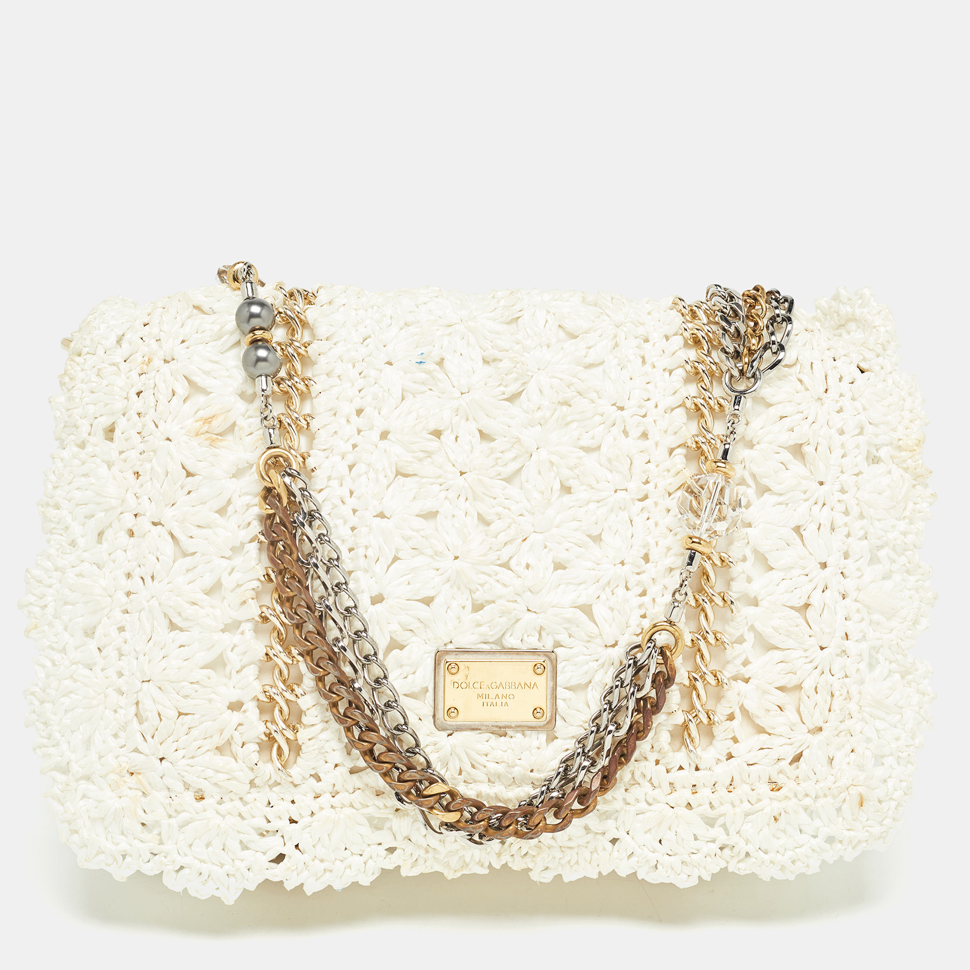 

Dolce & Gabbana White Straw Crochet Miss Charles Shoulder Bag