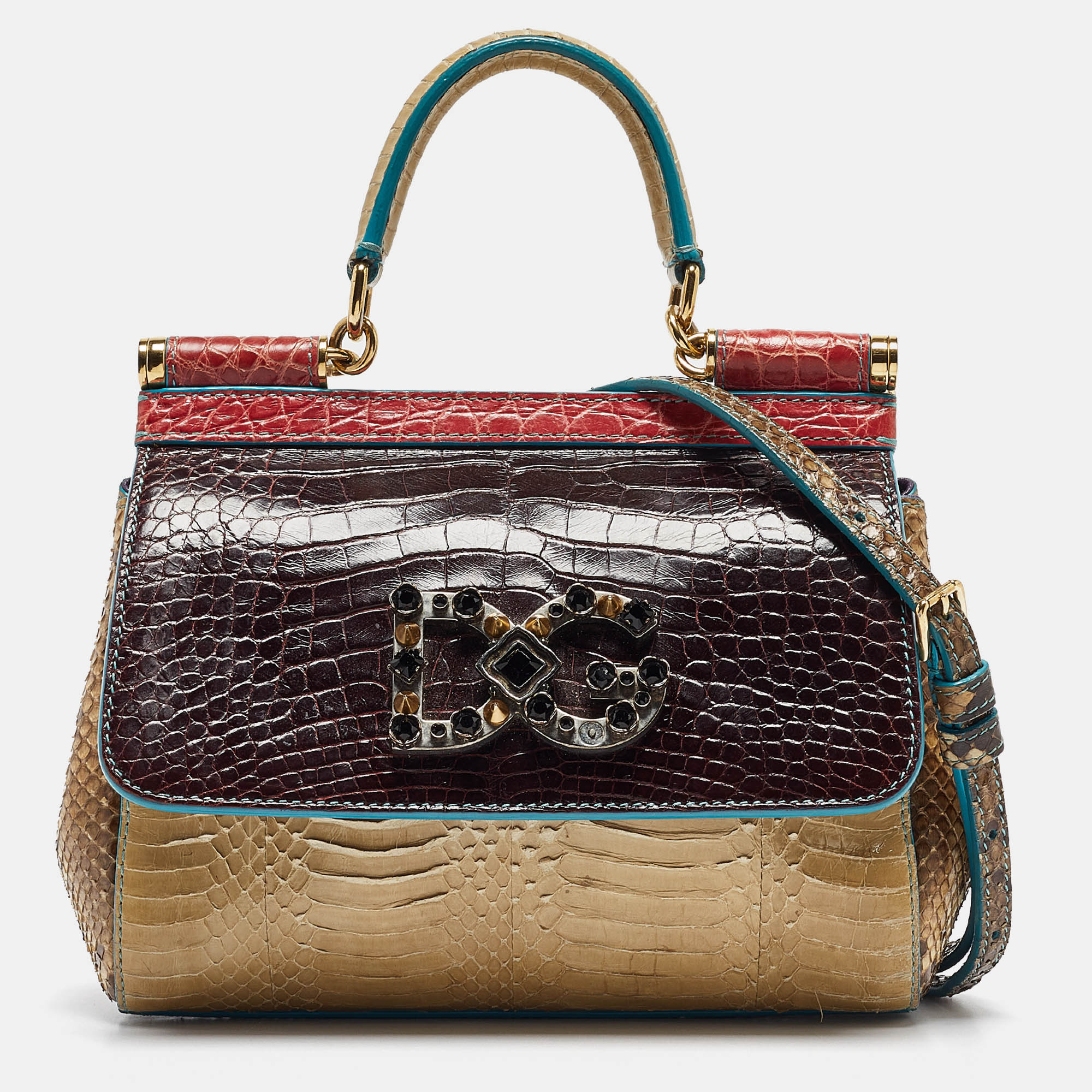 

Dolce & Gabbana Multicolor Crocodile and Python Limited Edition Small Miss Sicily Top Handle Bag