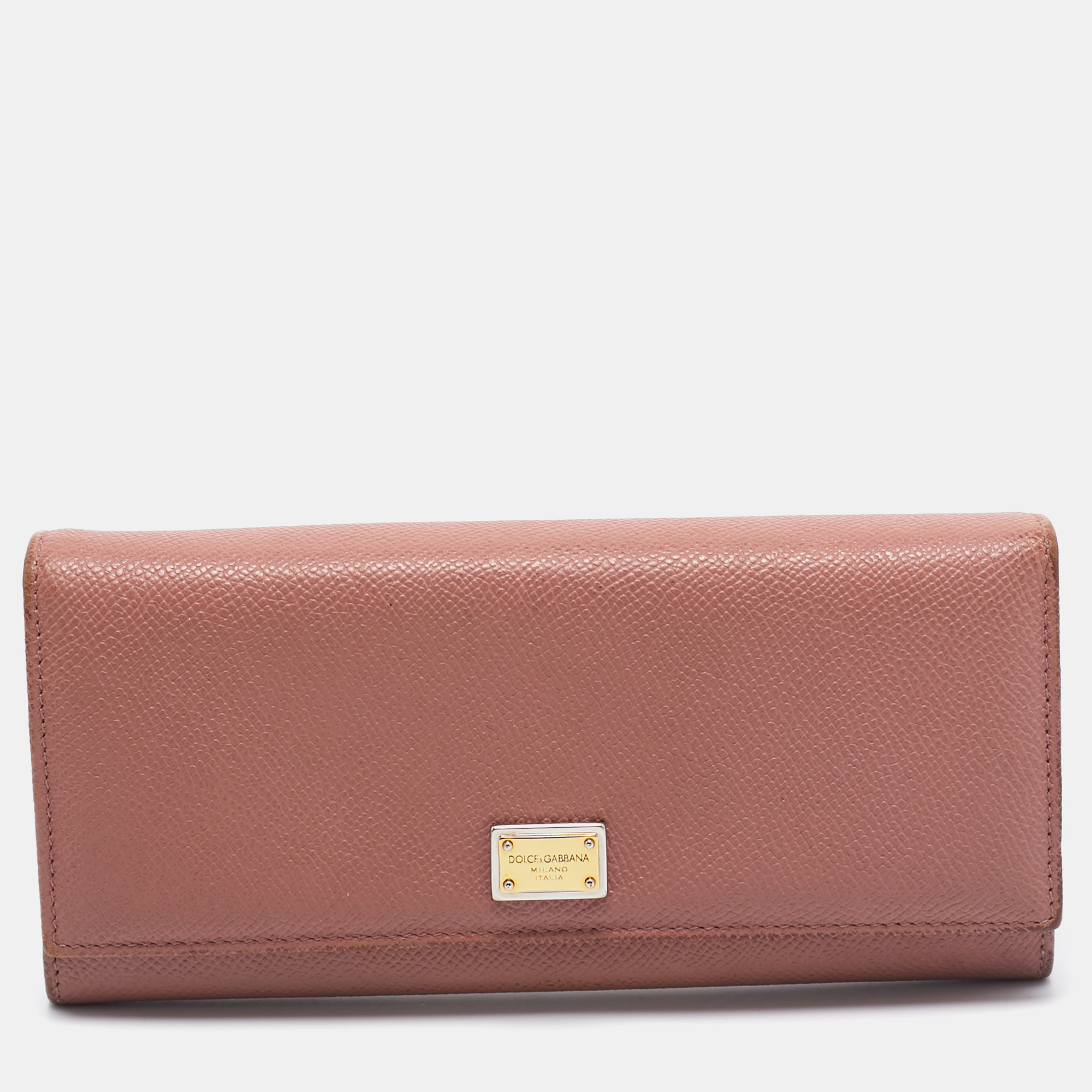 Pre-owned Dolce & Gabbana Dusty Pink Leather Flap Continental Wallet