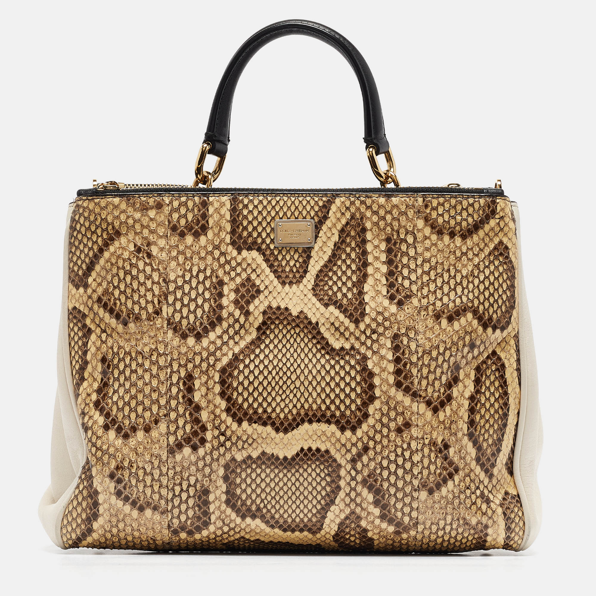 

Dolce & Gabbana Tri Color Python and Leather Medium Sicily Double Zip Tote, Multicolor