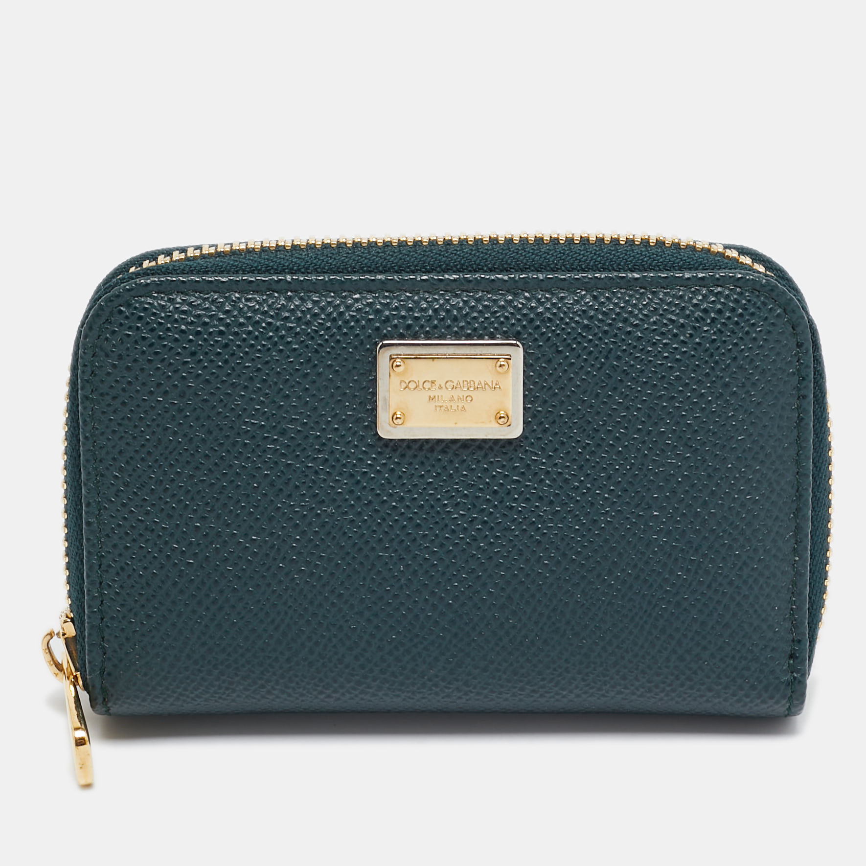 Pre-owned Dolce & Gabbana Green Leather Zip Coin Purse